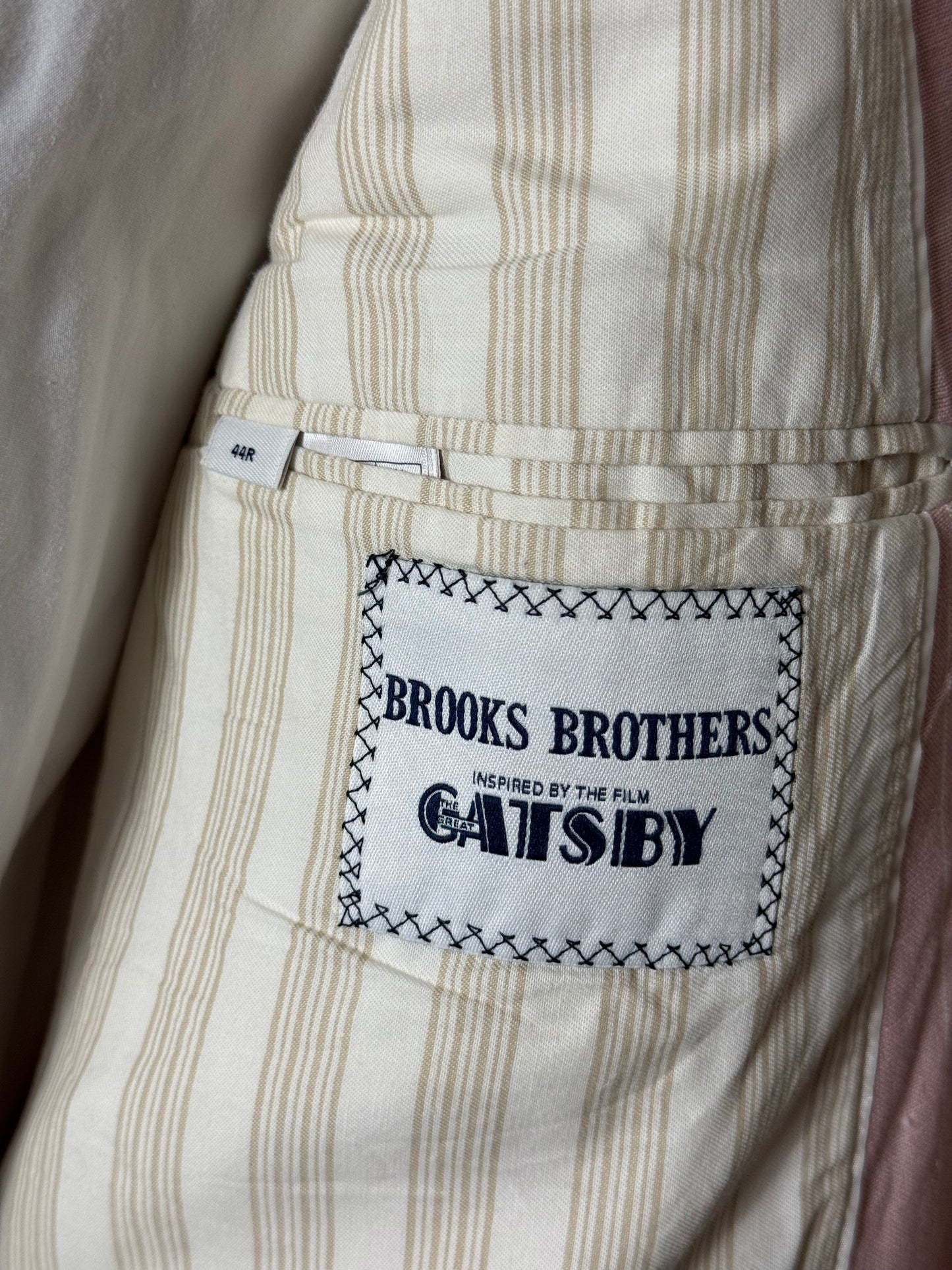 Brooks Brothers X Gatsby Pink Linen Pinstripe Suit 42R / W36R Made In USA Rare