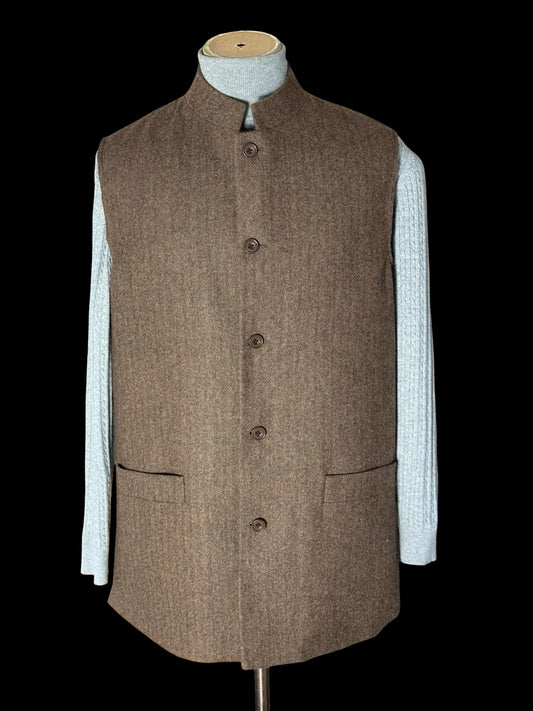 Bespoke Barrington & Ayre Moon Herringbone Wool Gilet 44 Nehru Brown RRP £525