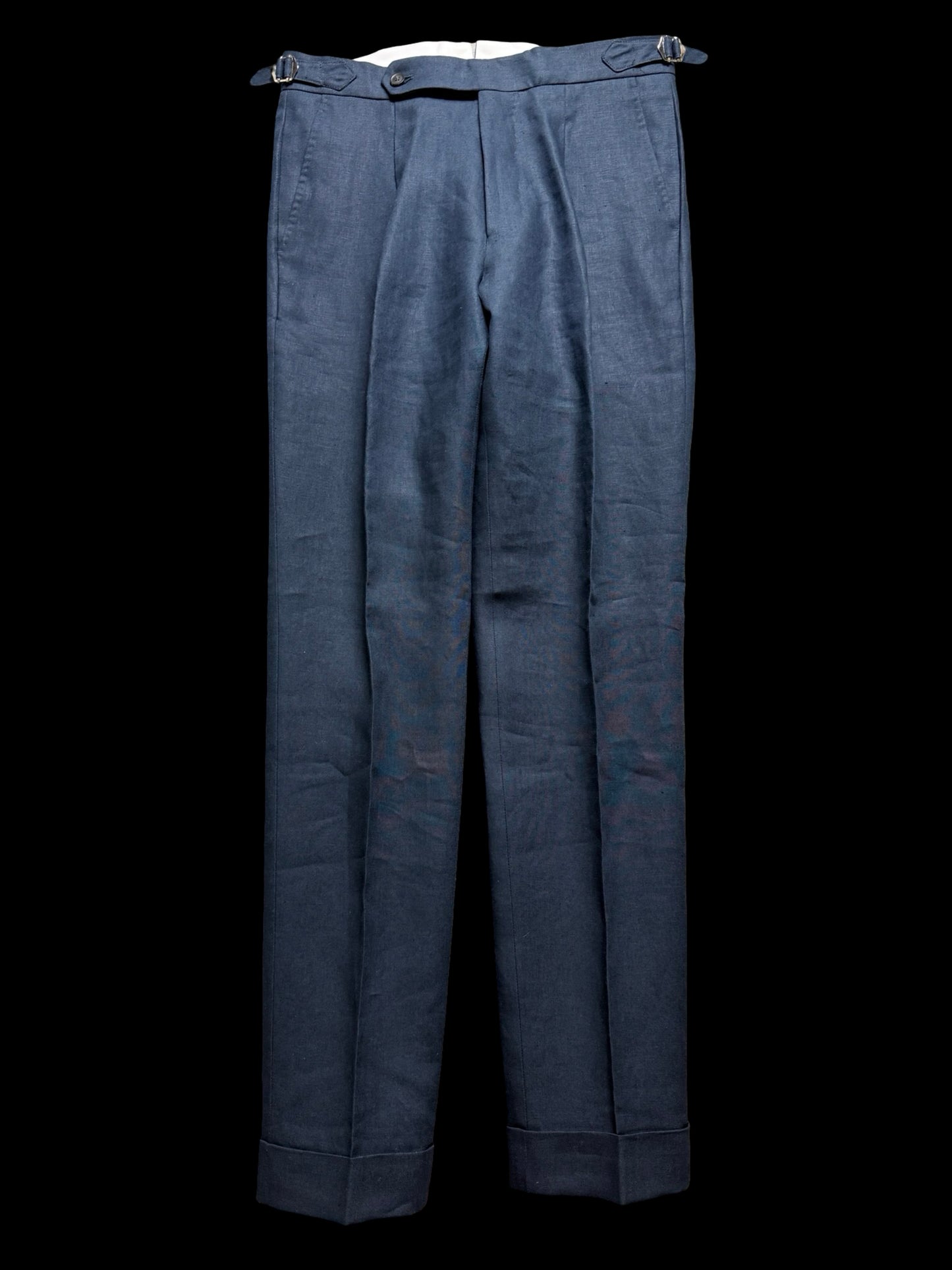 Natalino Single Pleat Navy Irish Linen Trousers W30R Side Adjusters RRP £200
