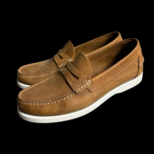 Velasca Milano Nubuck Leather Penny Loafers 40 UK6 Tan Brown Handmade In Italy