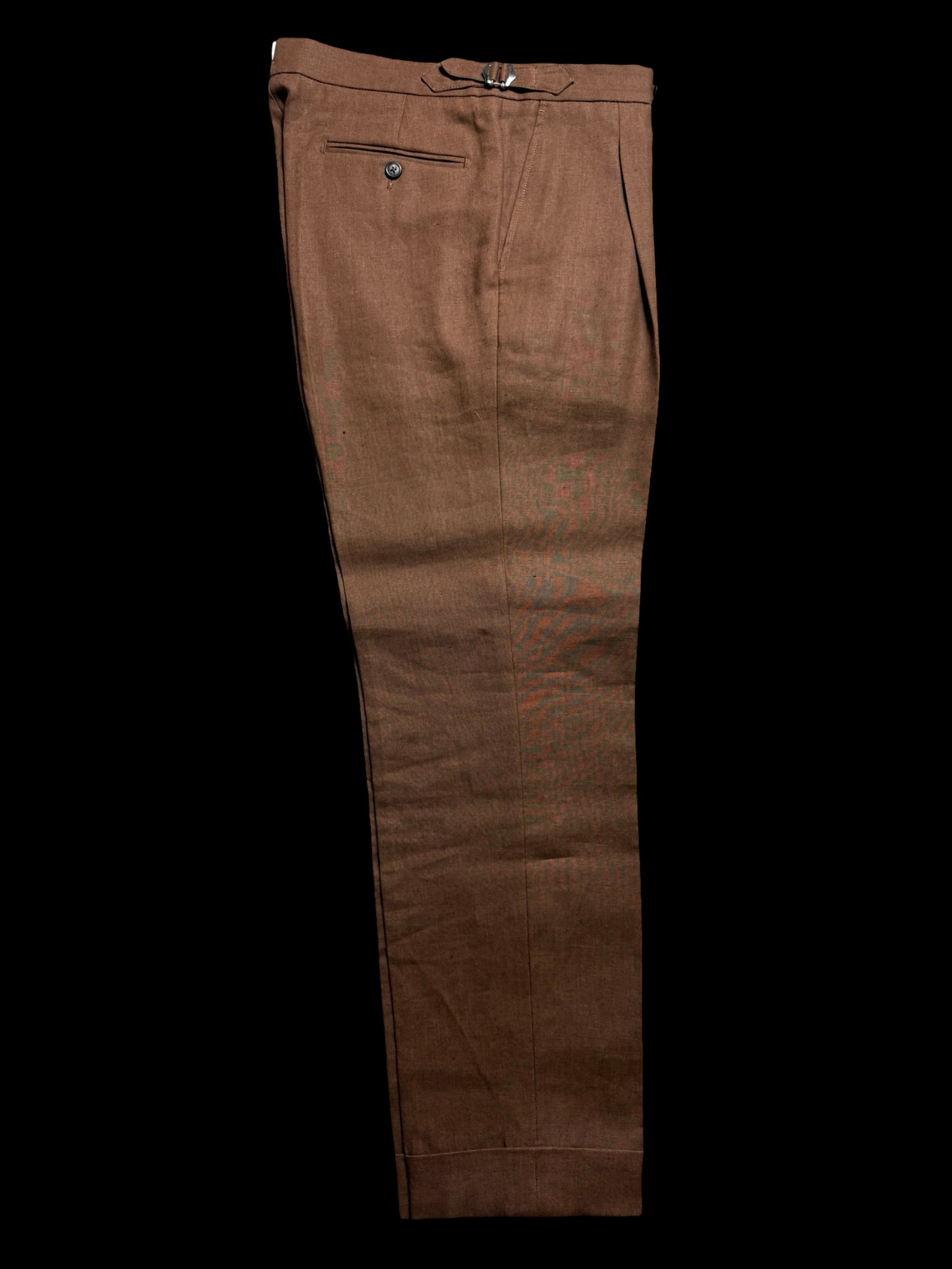 Natalino Single Pleat Tobacco Irish Linen Trousers W30S Side Adjusters RRP £200
