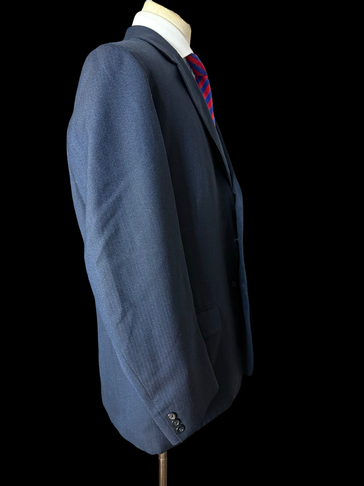 Vintage 1970’s Aquascutum Navy Herringbone Wool Suit 44L / W36”