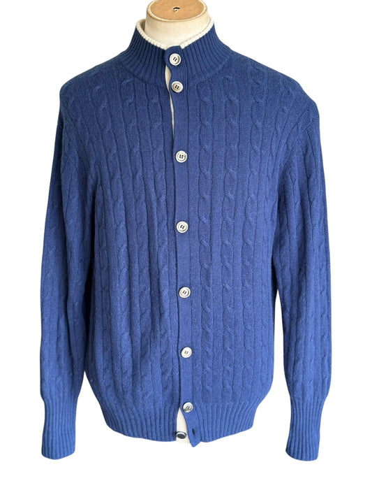 Men’s N. Peal Cashmere Cardigan Navy Blue Cable Knit Size Large AW19