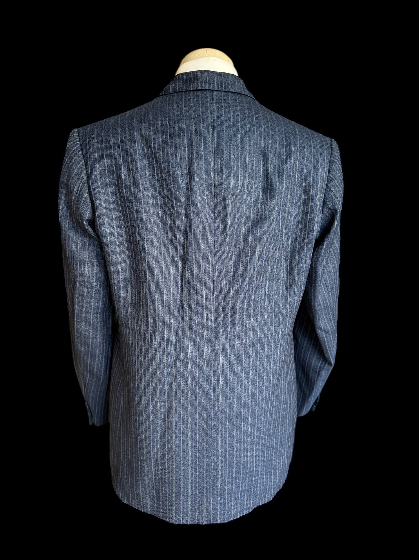 Bespoke Tommy Giulio Caraceni Blue Stripe Heavy Wool Suit 42S/ W34” 1940’s Style