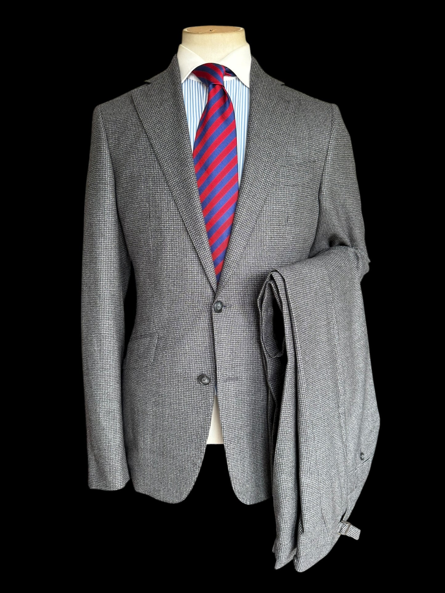 Clements & Church Drago Swing Wool Suit 38L / W32L Slim Fit Grey Houndstooth MTM