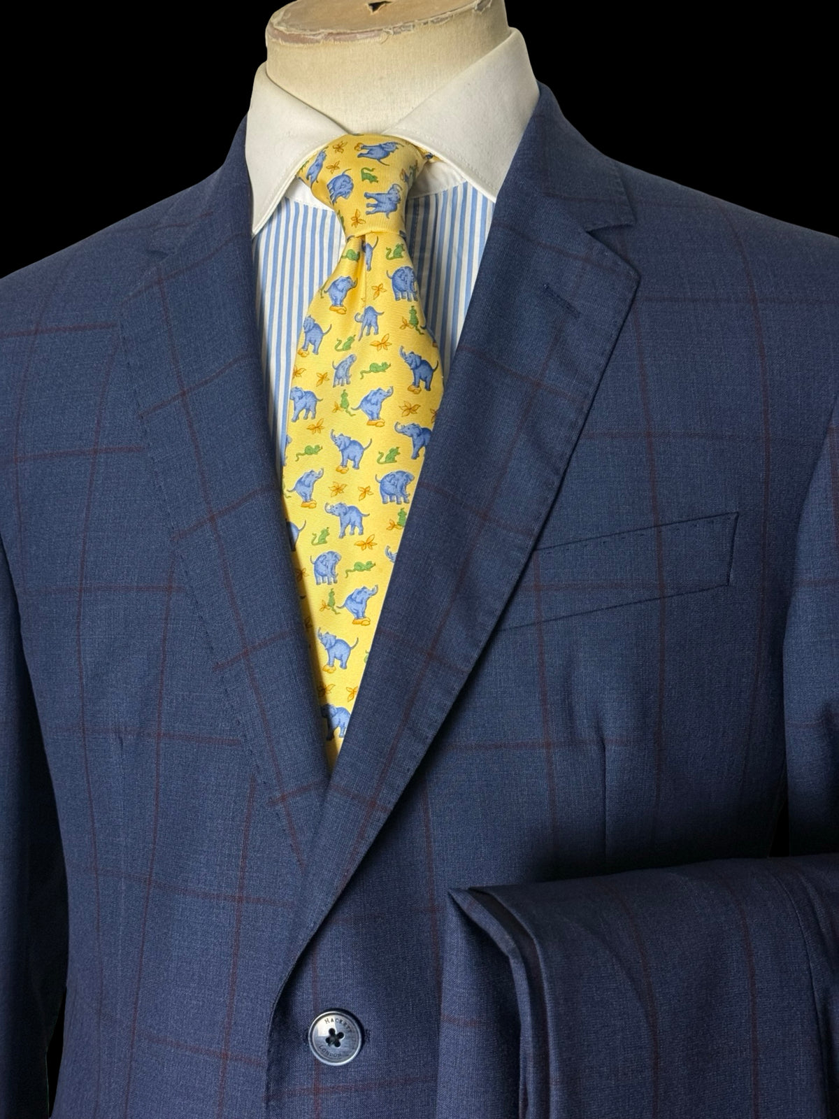 Men’s Hackett London Blue / Red Windowpane Check Suit 42R / W36R