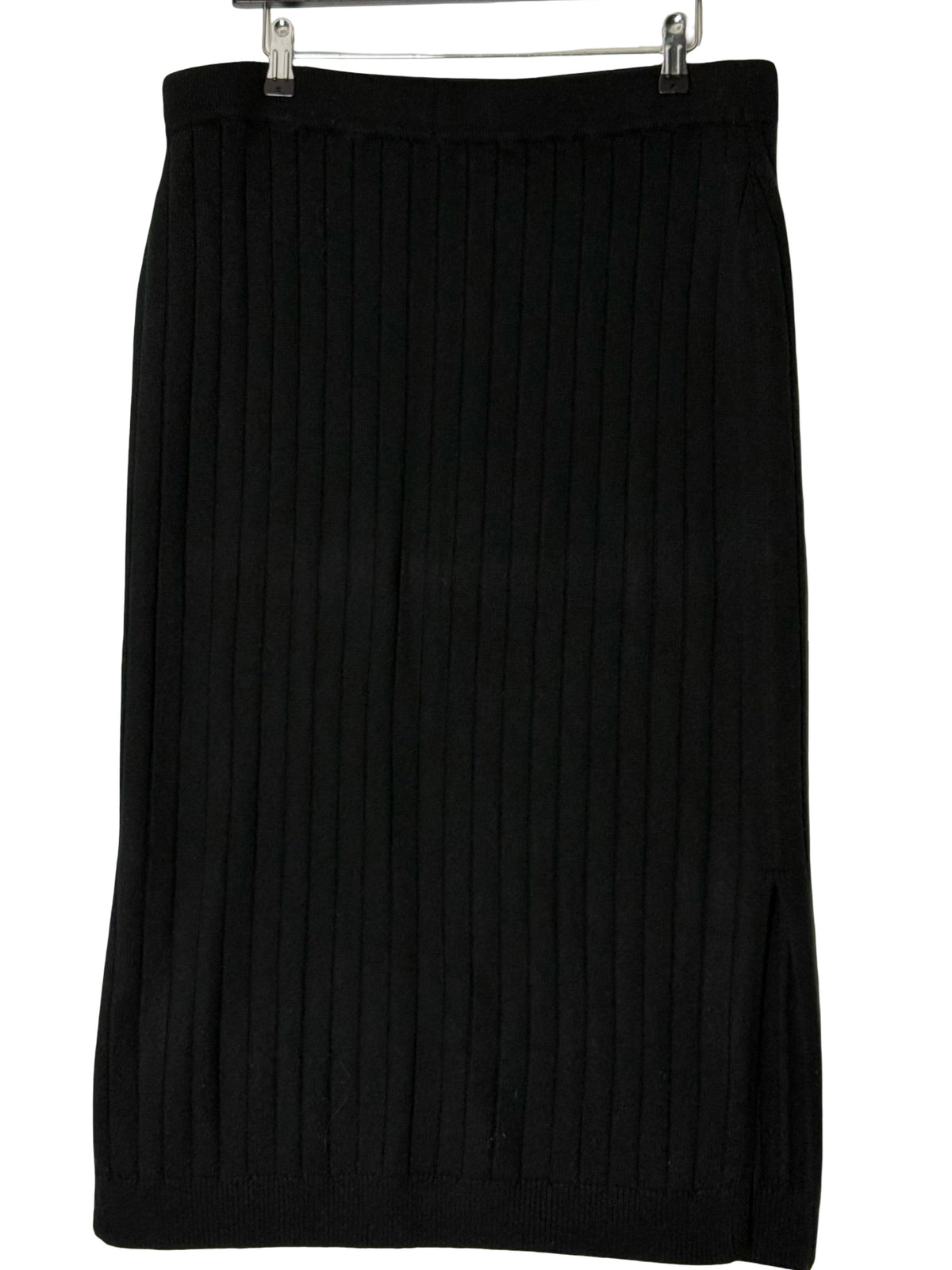 N.Peal Black Knit A-Line Maxi Skirt 100% Organic Cashmere Size Large Ribbed