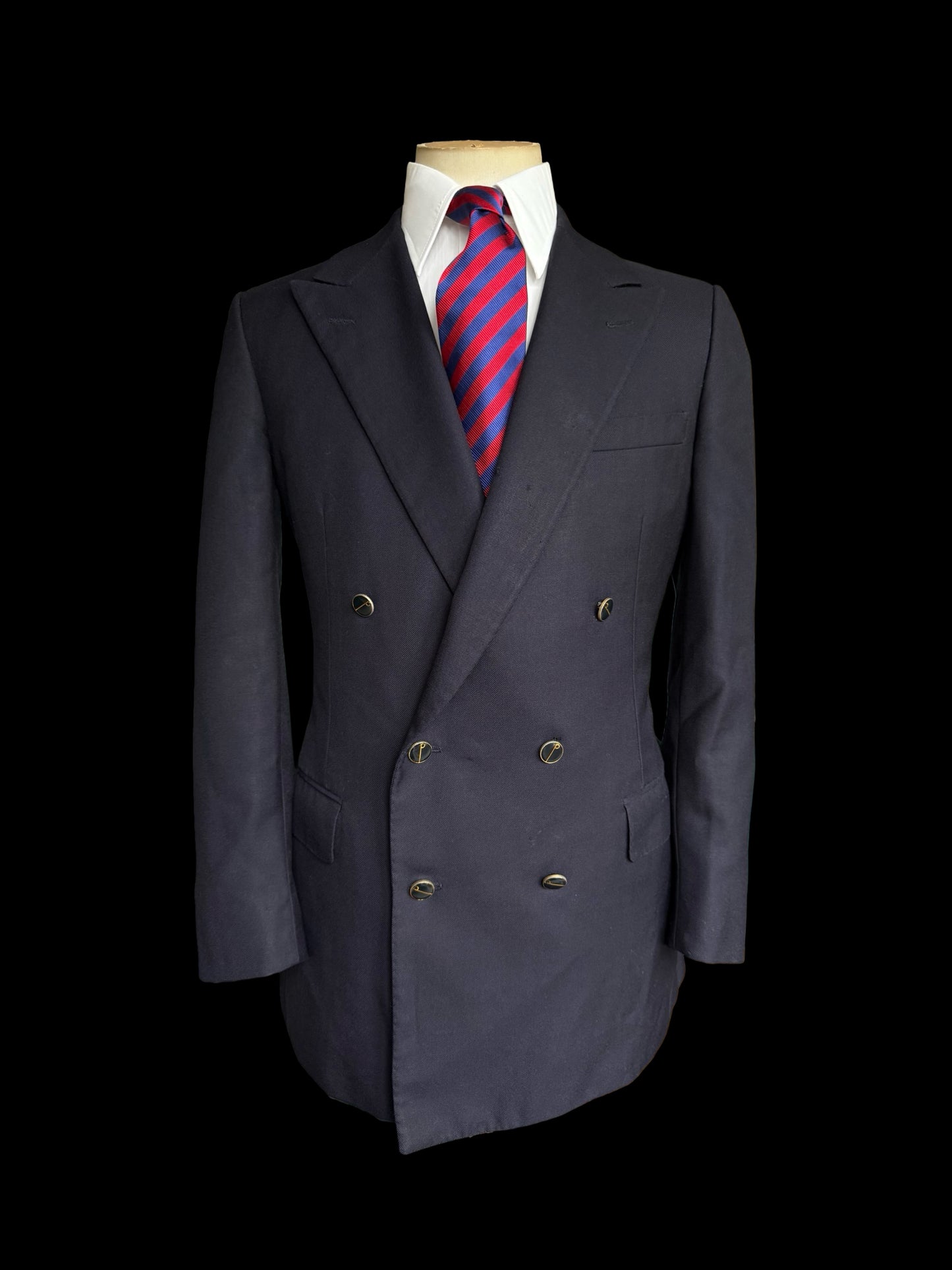 Vintage Huntsman Savile Row Navy Double Breasted Blazer 40 Dunhill Onyx Buttons