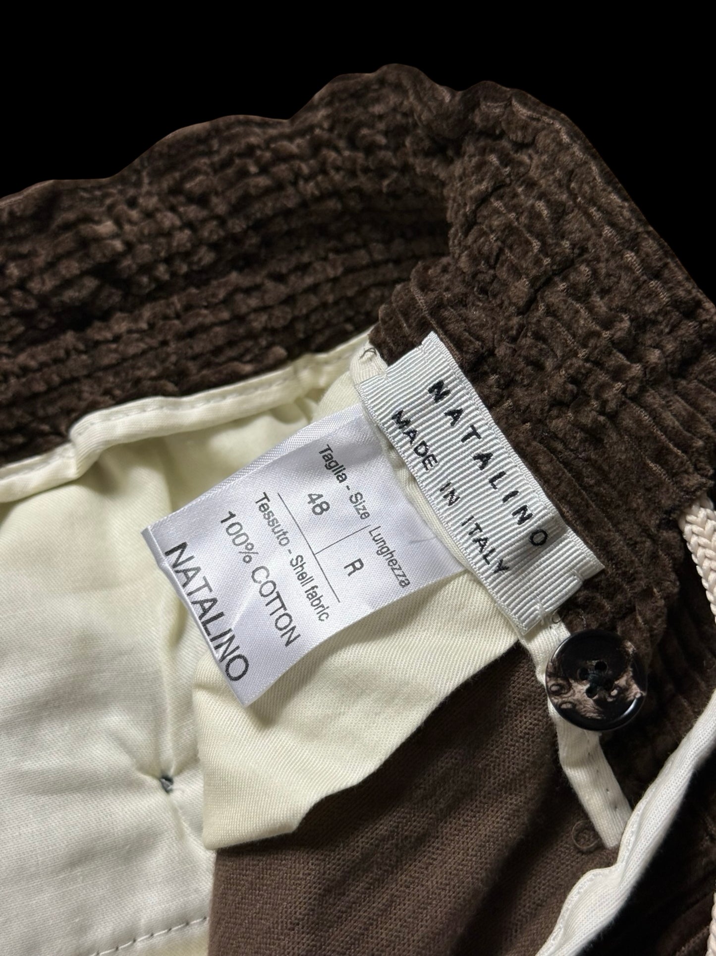Natalino Brown Corduroy Pleat Front Trousers W31S Drawstring Elasticated Waist