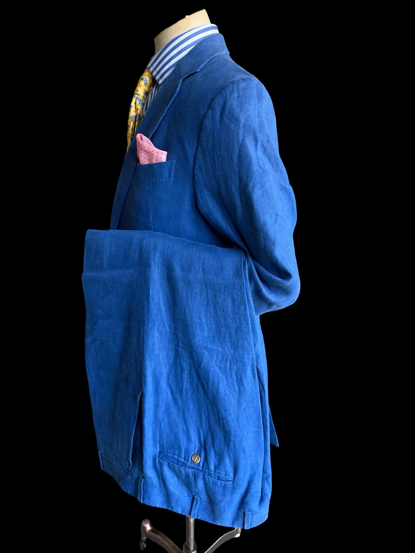 Polo Ralph Lauren Royal Blue Linen Suit 42L / W36” Made In Italy Rare