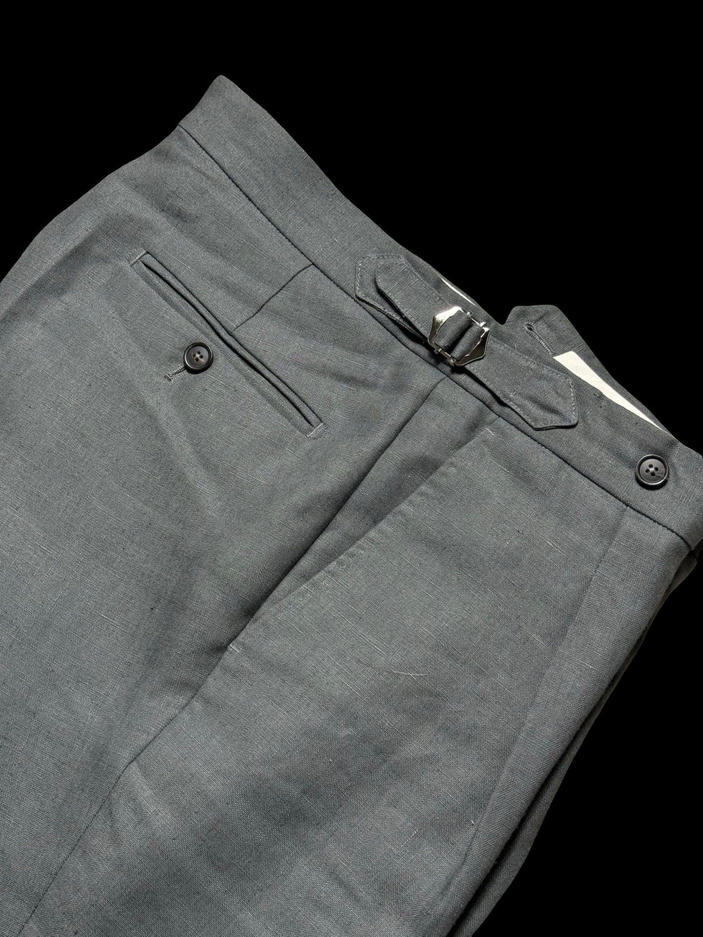 Natalino Single Pleat Grey Linen Trousers W30S Side Adjusters RRP £200