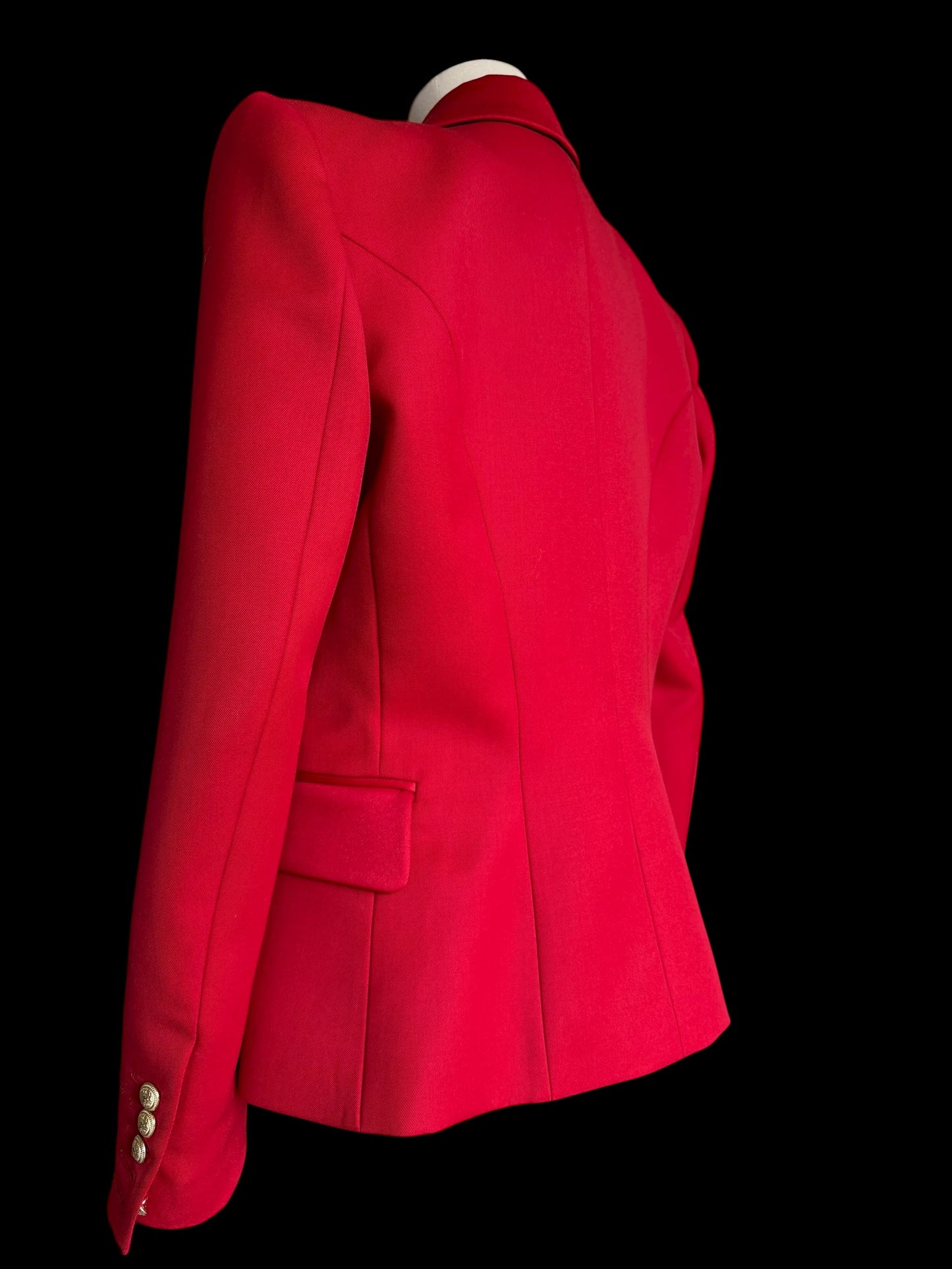 Balmain Double Breasted Red Wool Fitted Jacket Size 44 Gold Buttons RRP £2000