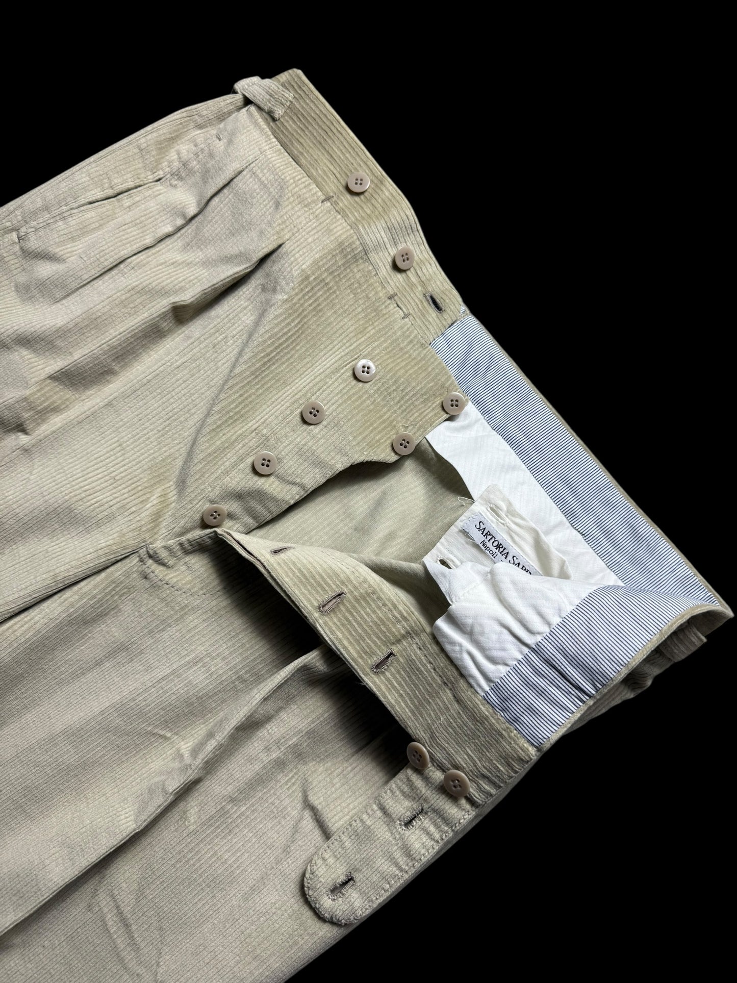 Sartoria Sabino Napoli Bespoke Corduroy Pants Trousers W34-36” Sage Green