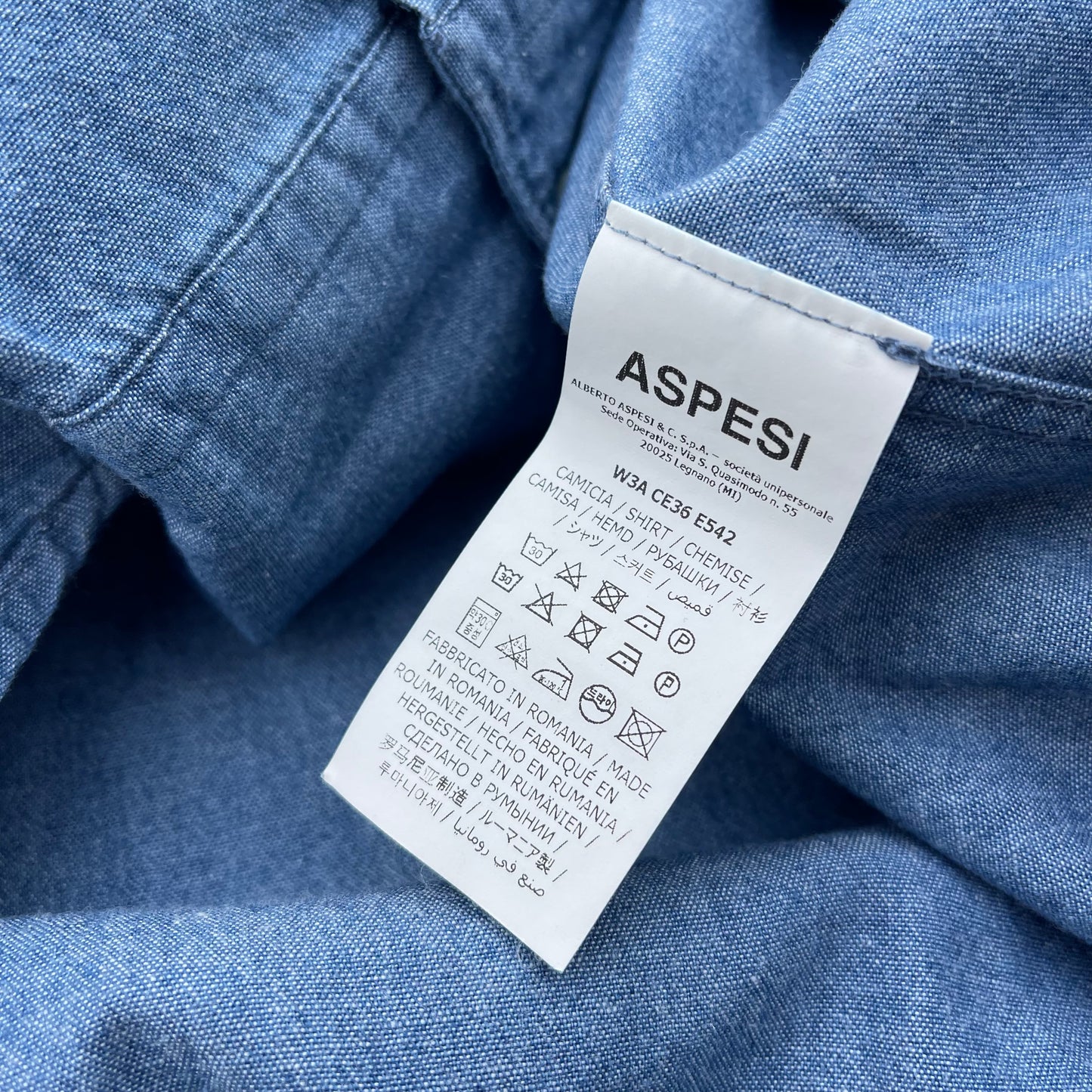 Mens Aspesi Chambray Shirt 17.5”Blue