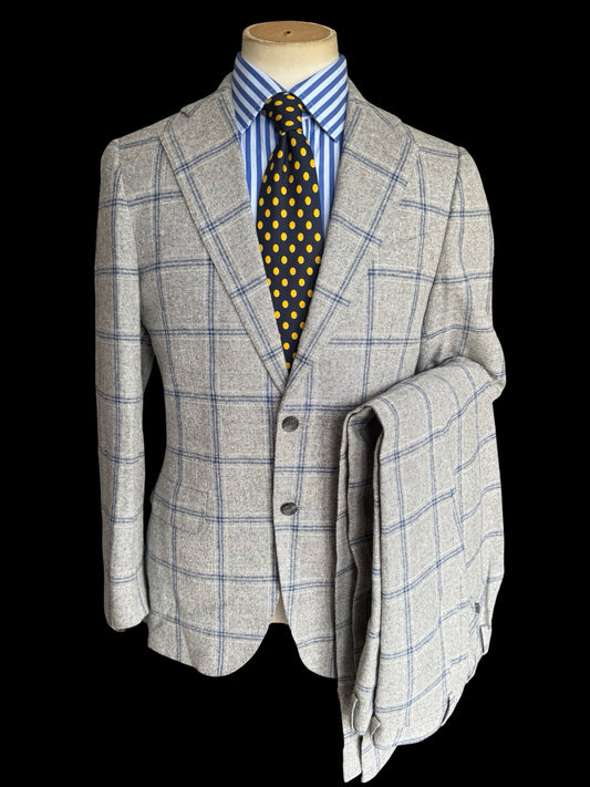 Suit Supply Lazio Wool Silk Linen Suit 38R / W36” Grey Blue Check