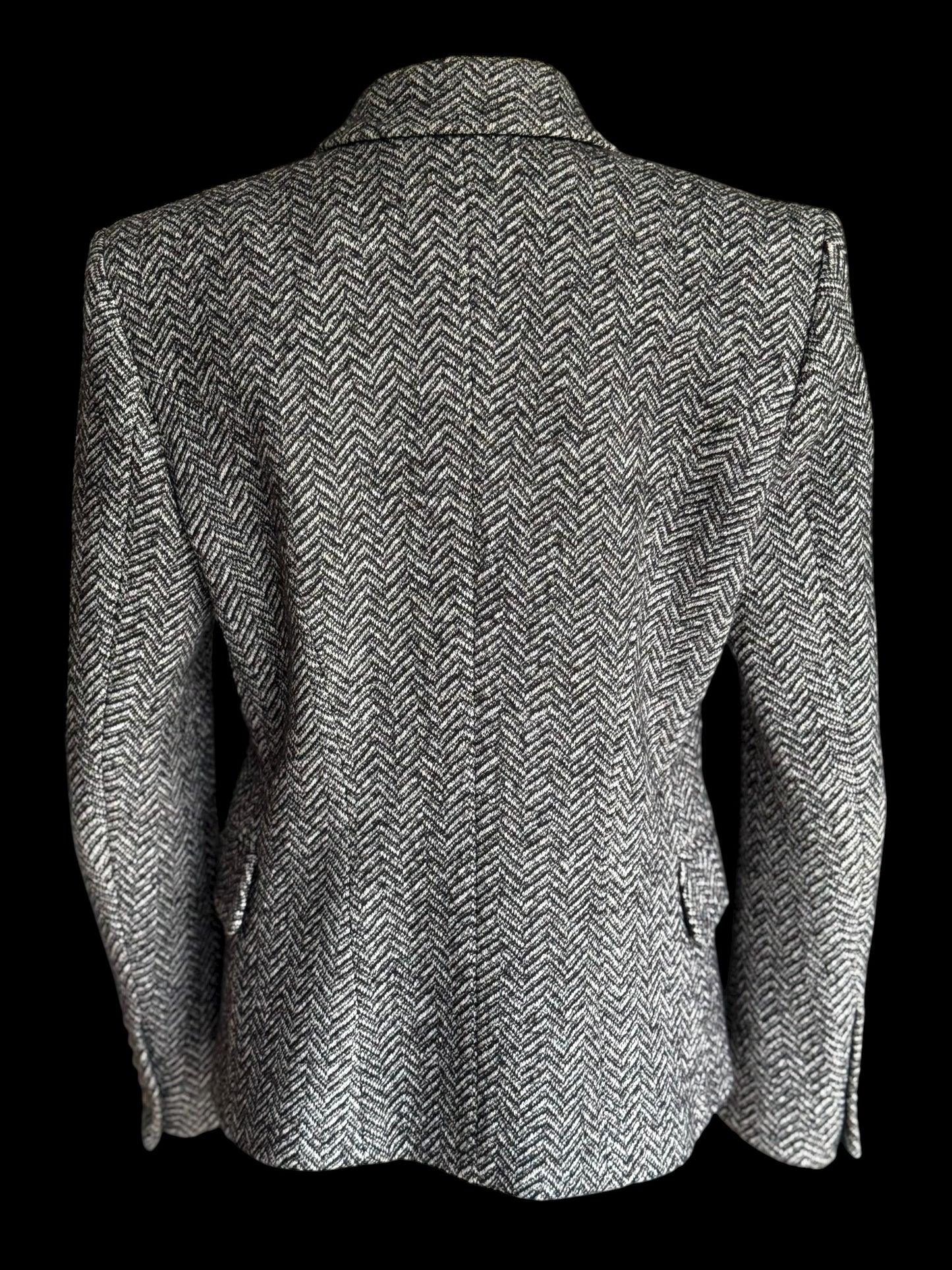 Balmain Double Breasted Black White Herringbone Tweed Fitted Blazer 44 RRP £2k+