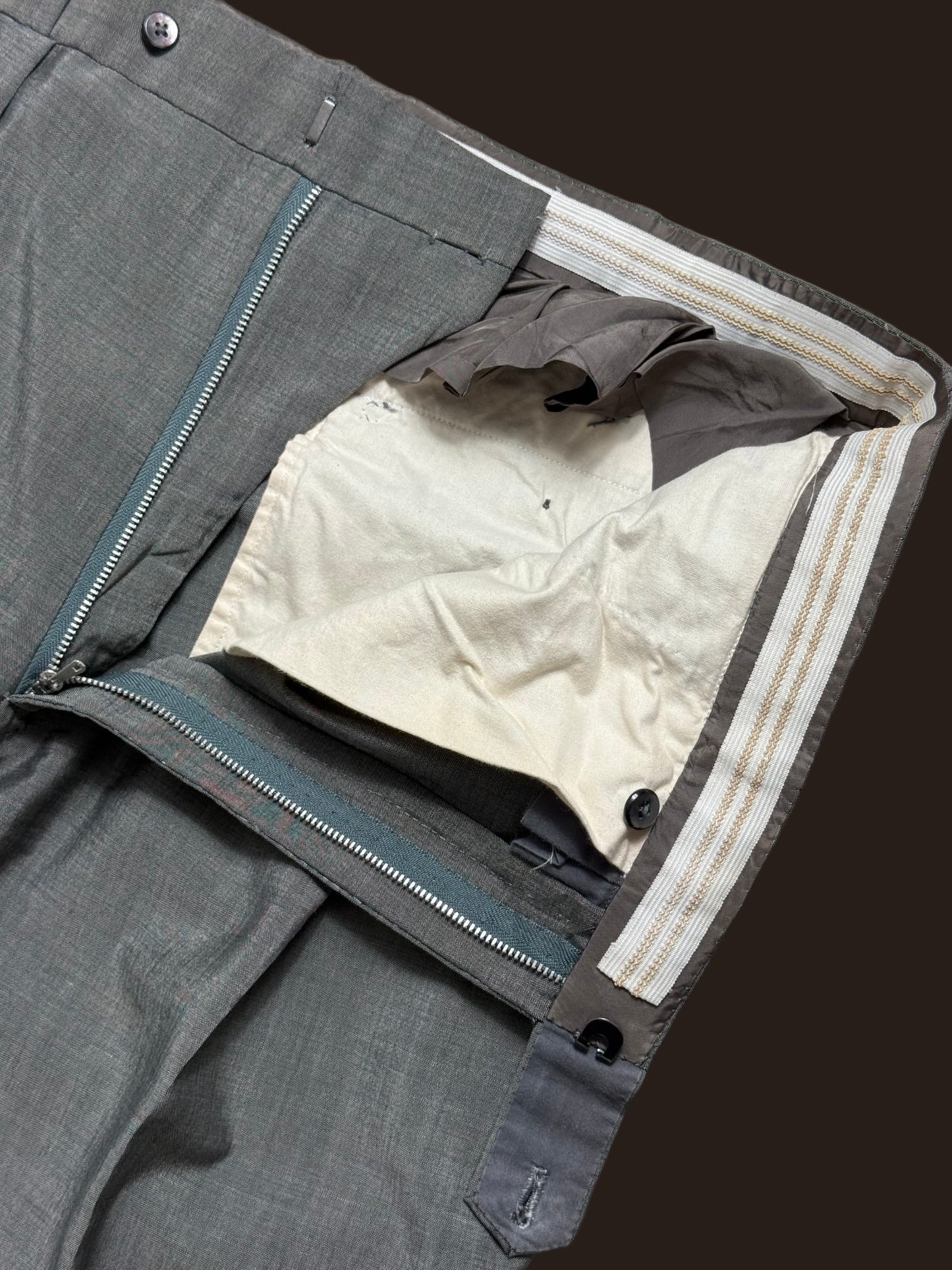 Savile Row Gieves Hawkes Sharkskin Grey Suit 42L /W38L Tropical Wool Full Canvas