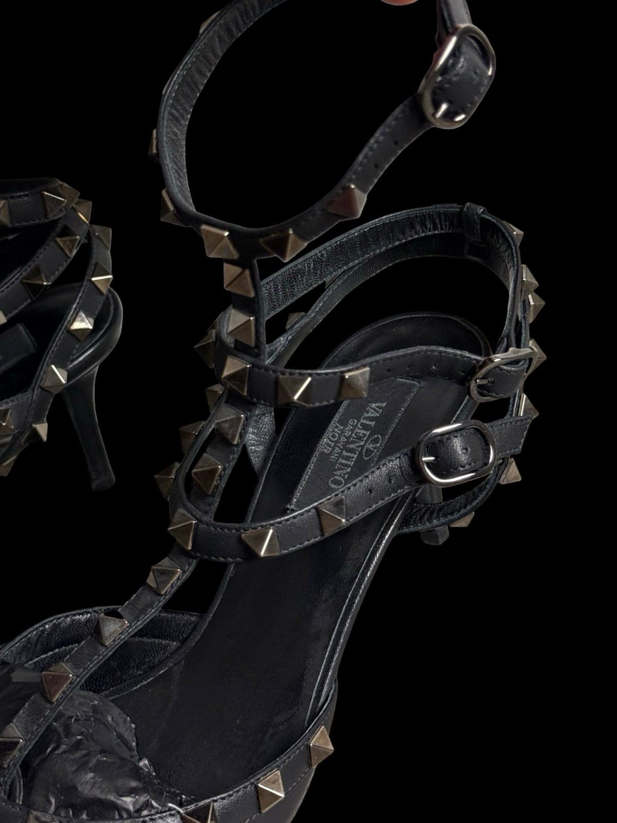 Valentino Garavani Rockstud Noir Black Ankle Strap Heels Size EU39 UK6