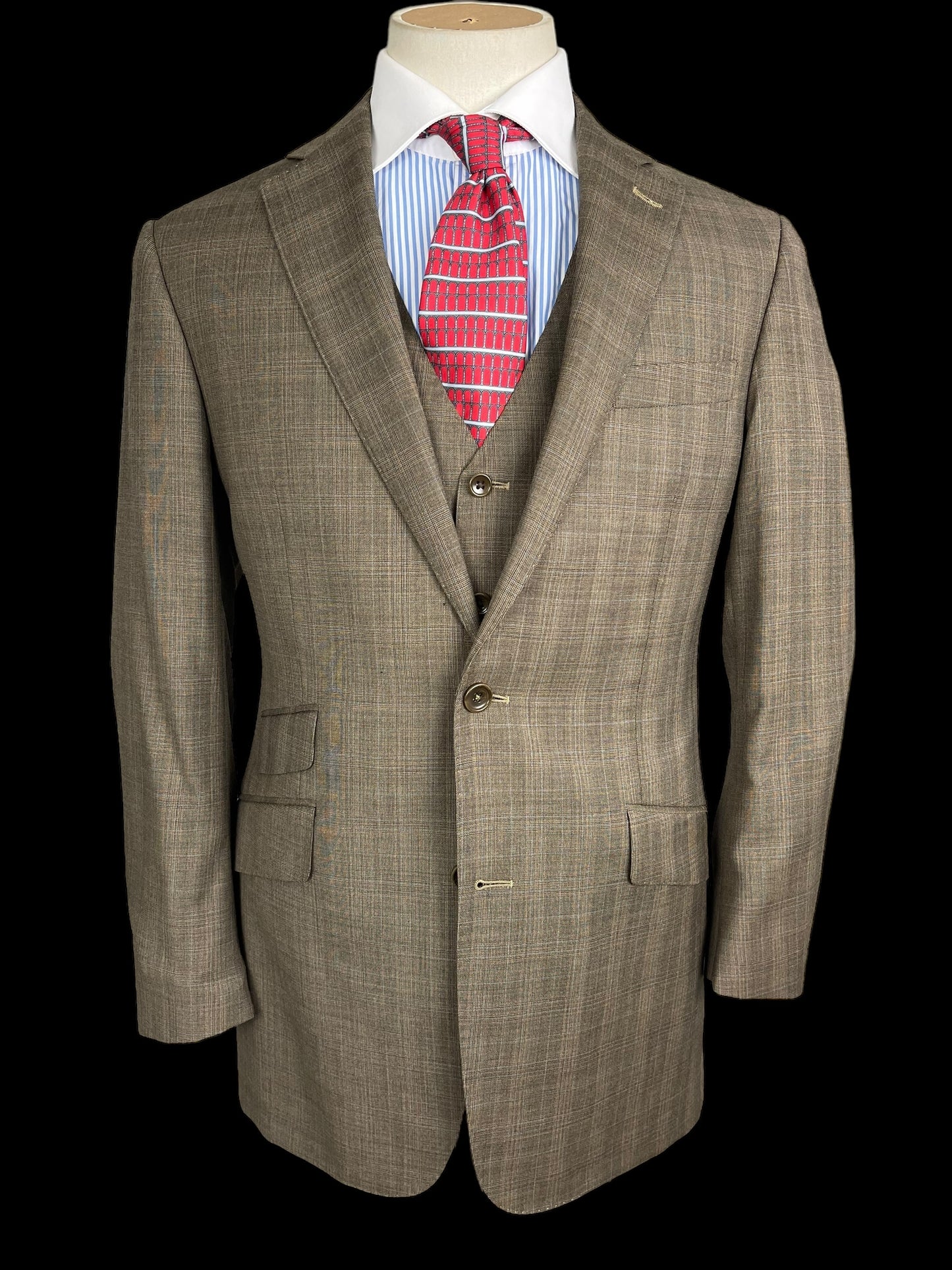 Jasper Littman Savile Row Brown 3pc Suit 40/41S W36” Huddersfield Glen Check