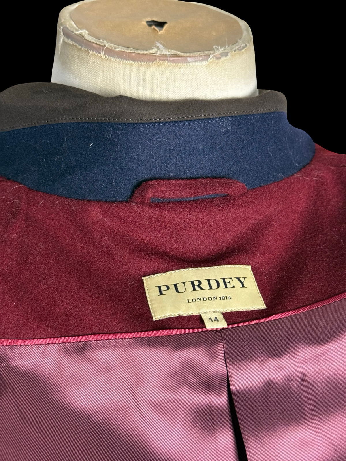 Women’s Purdey Loden Wool Safari Field Jacket Size 14 Navy Belted V.G.C