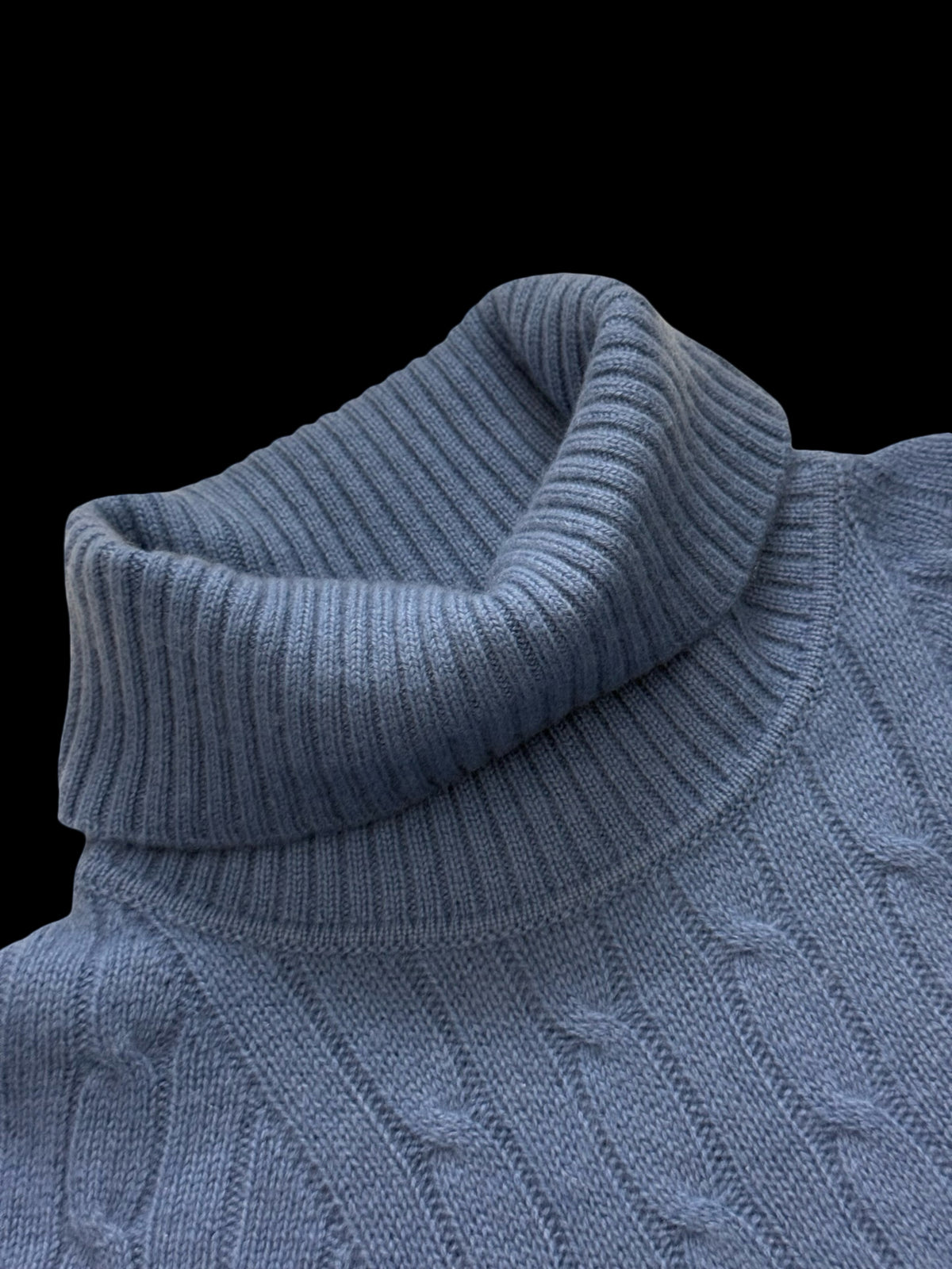 Women’s N Peal Blue Cashmere Cableknit Roll Neck Jumper Large RRP £325