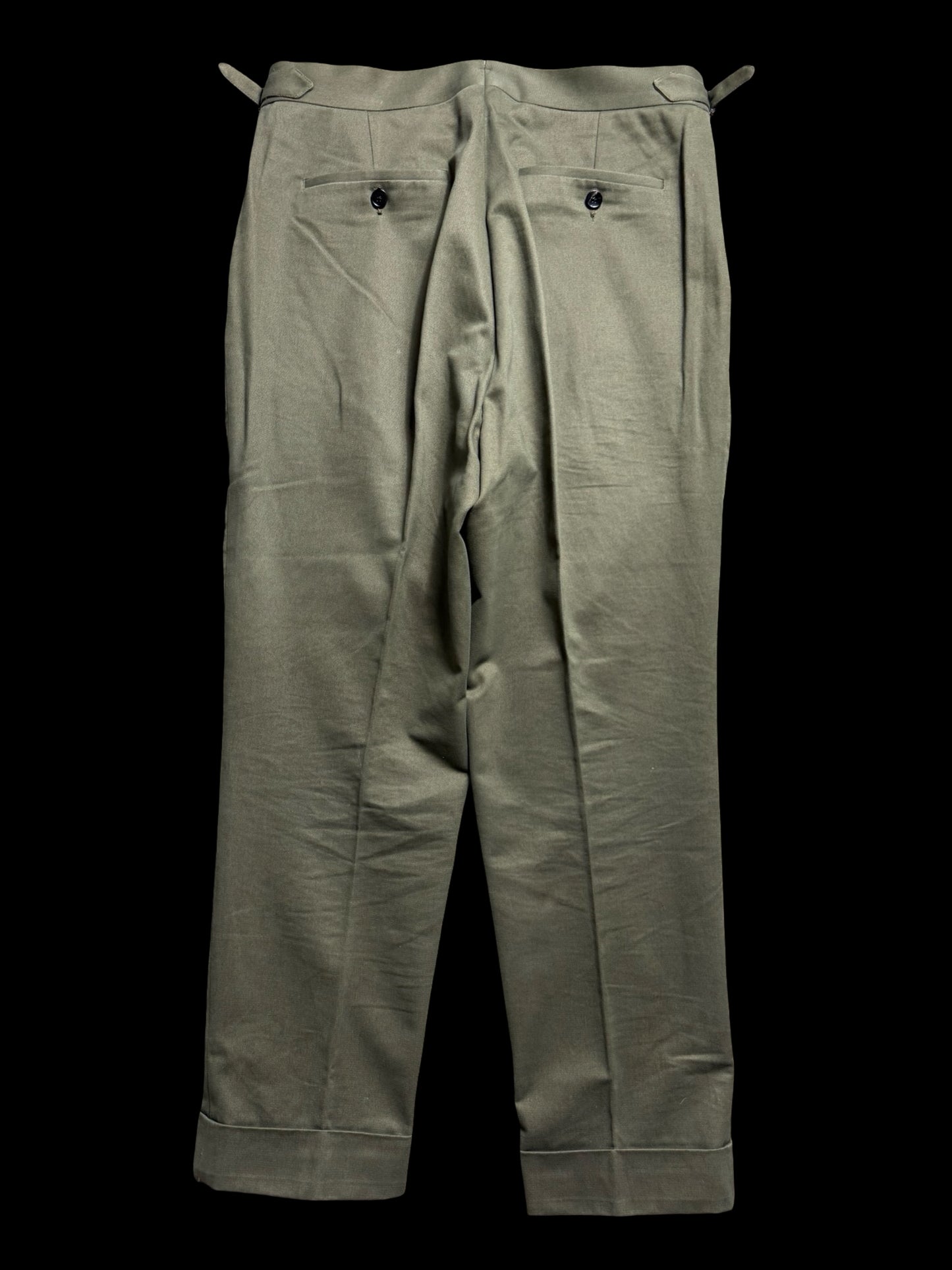 Natalino Pleat Front Military Green Trousers W32S Cotton Drill RRP £165