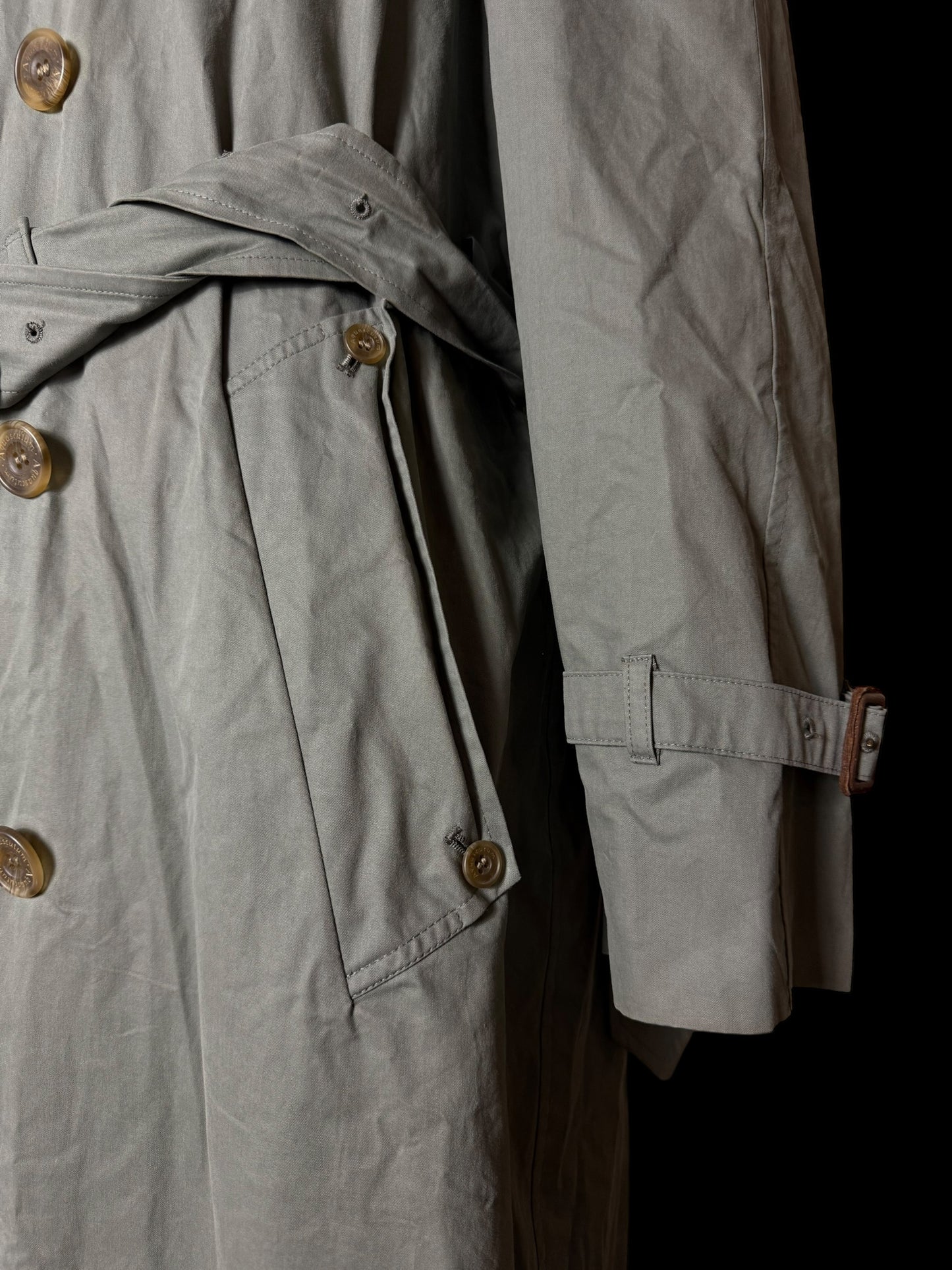 Vintage Men’s Aquascutum Sage Green Belted Trench Coat Size 42” Made In England
