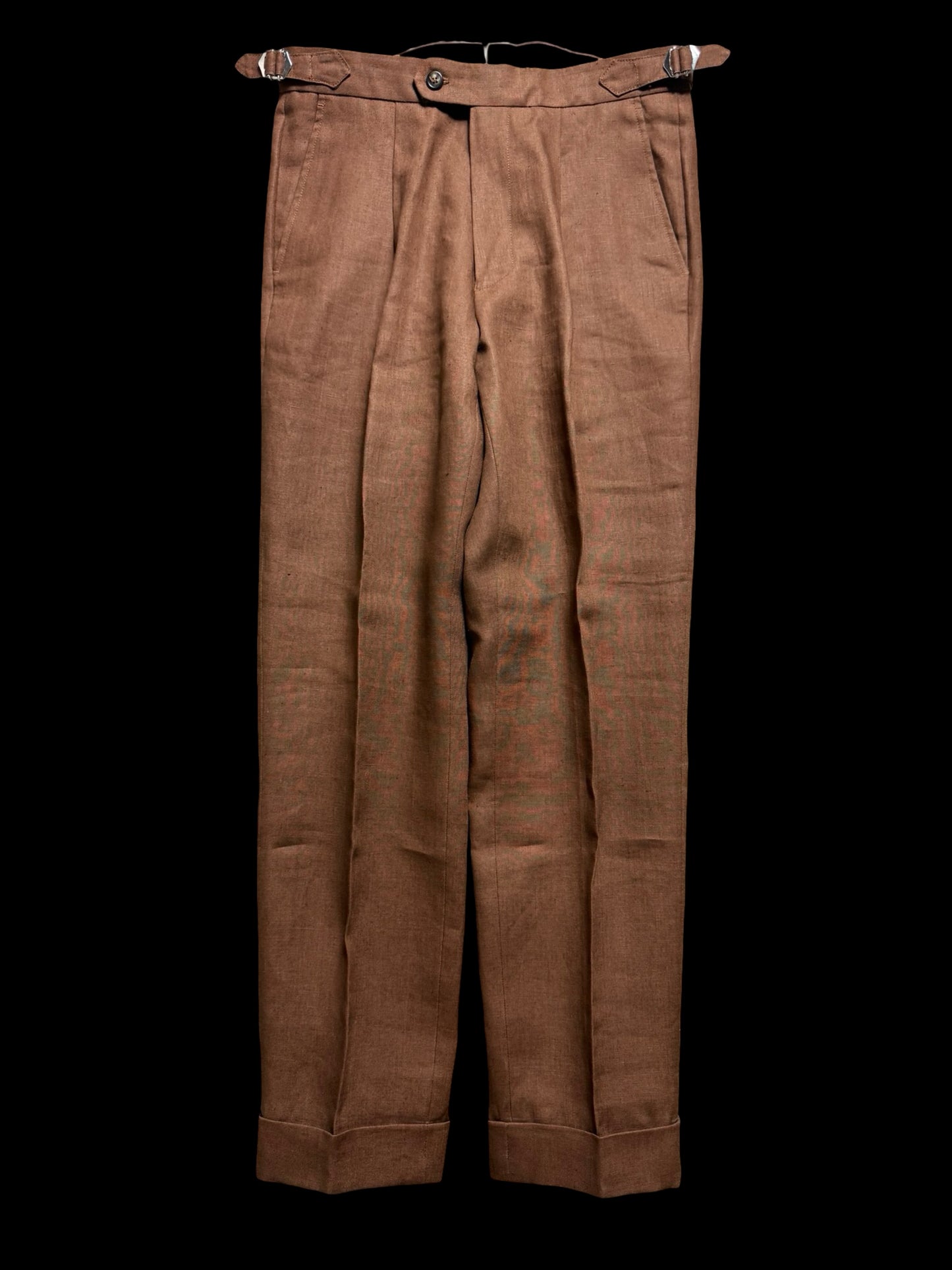 Natalino Single Pleat Tobacco Irish Linen Trousers W30S Side Adjusters RRP £200