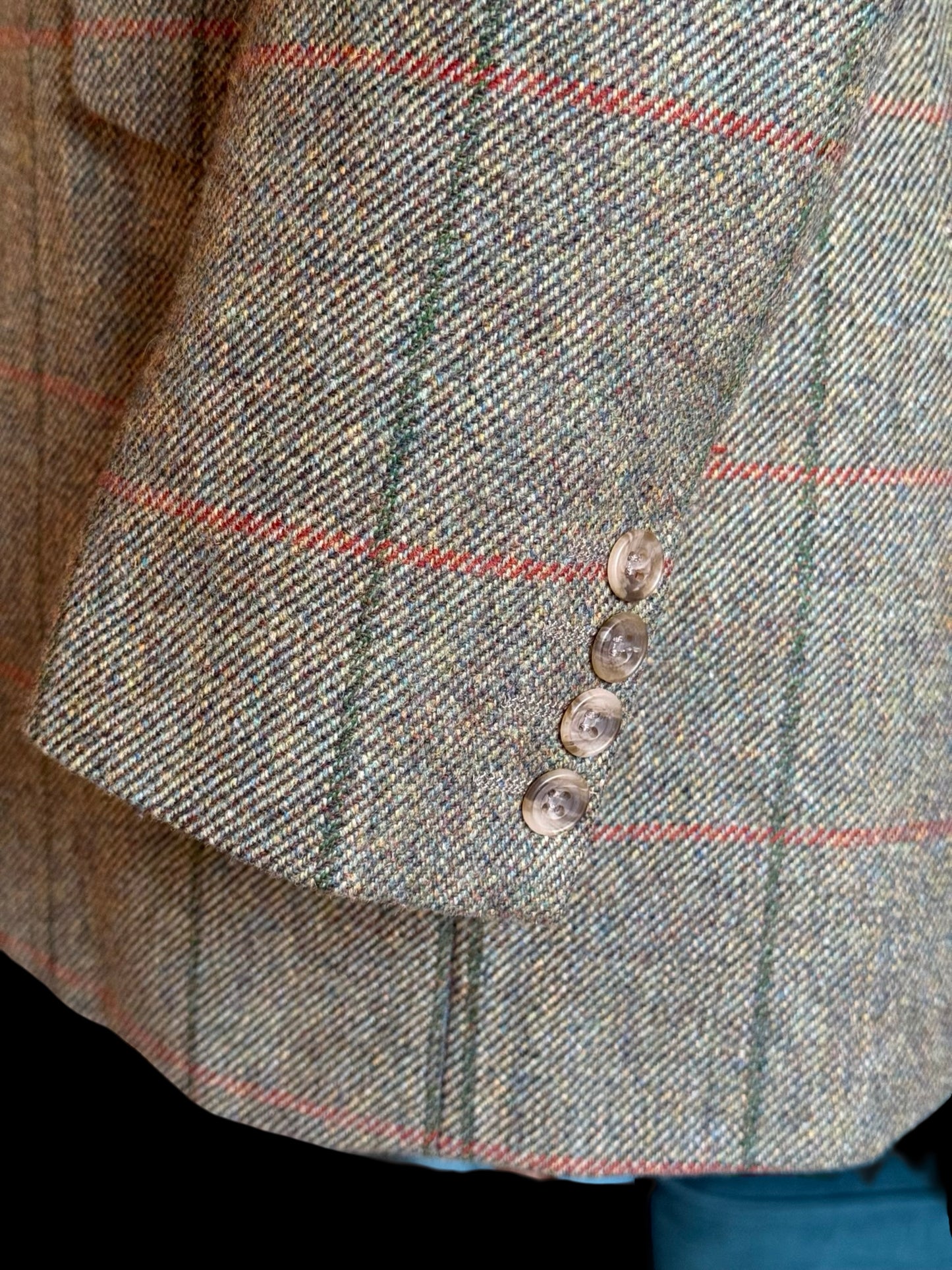 Vintage Bespoke Tweed Suit 40R / W34L Green Orange Overcheck Country