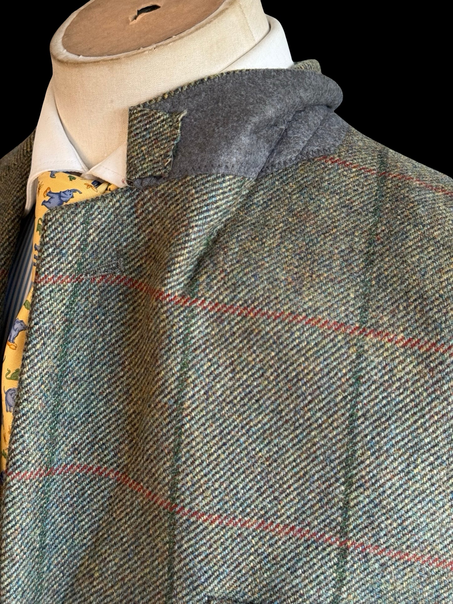 Vintage Bespoke Tweed Suit 40R / W34L Green Orange Overcheck Country