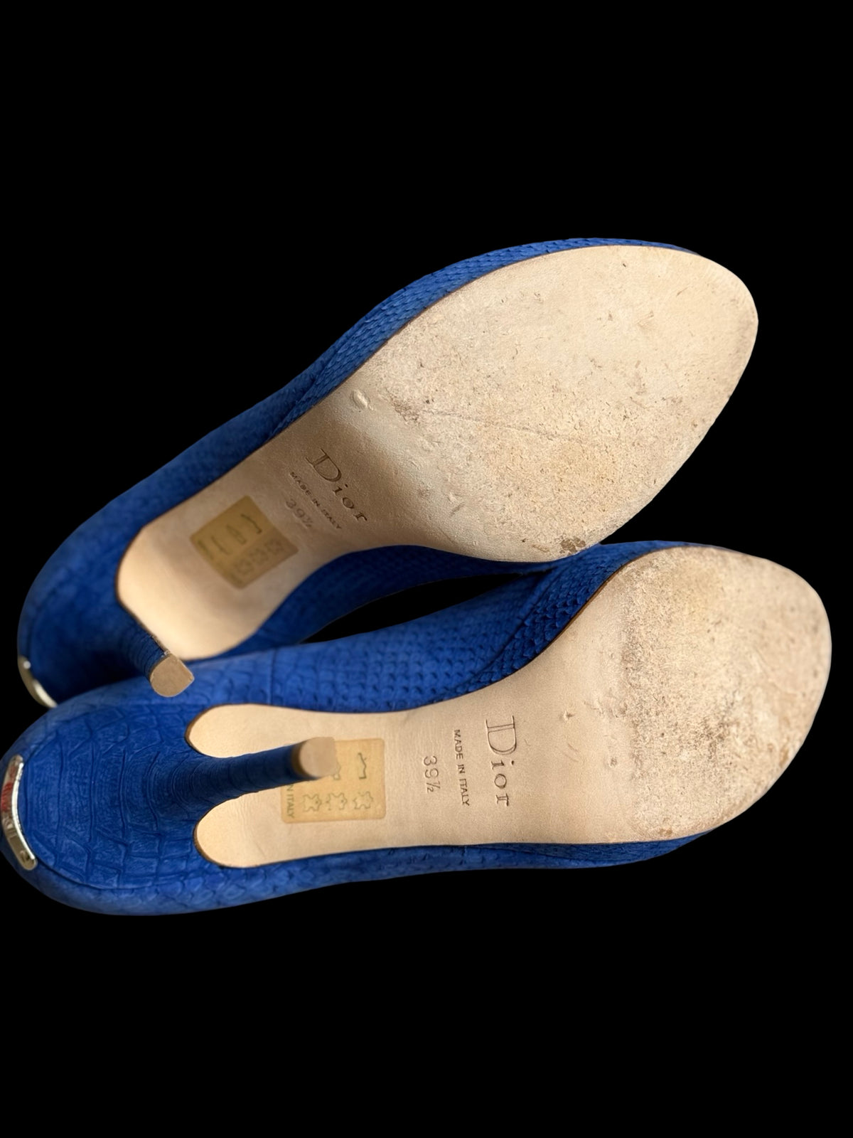 Christian Dior Blue Python-Embossed Leather Peep-Toe Heels EU39.5 UK6.5