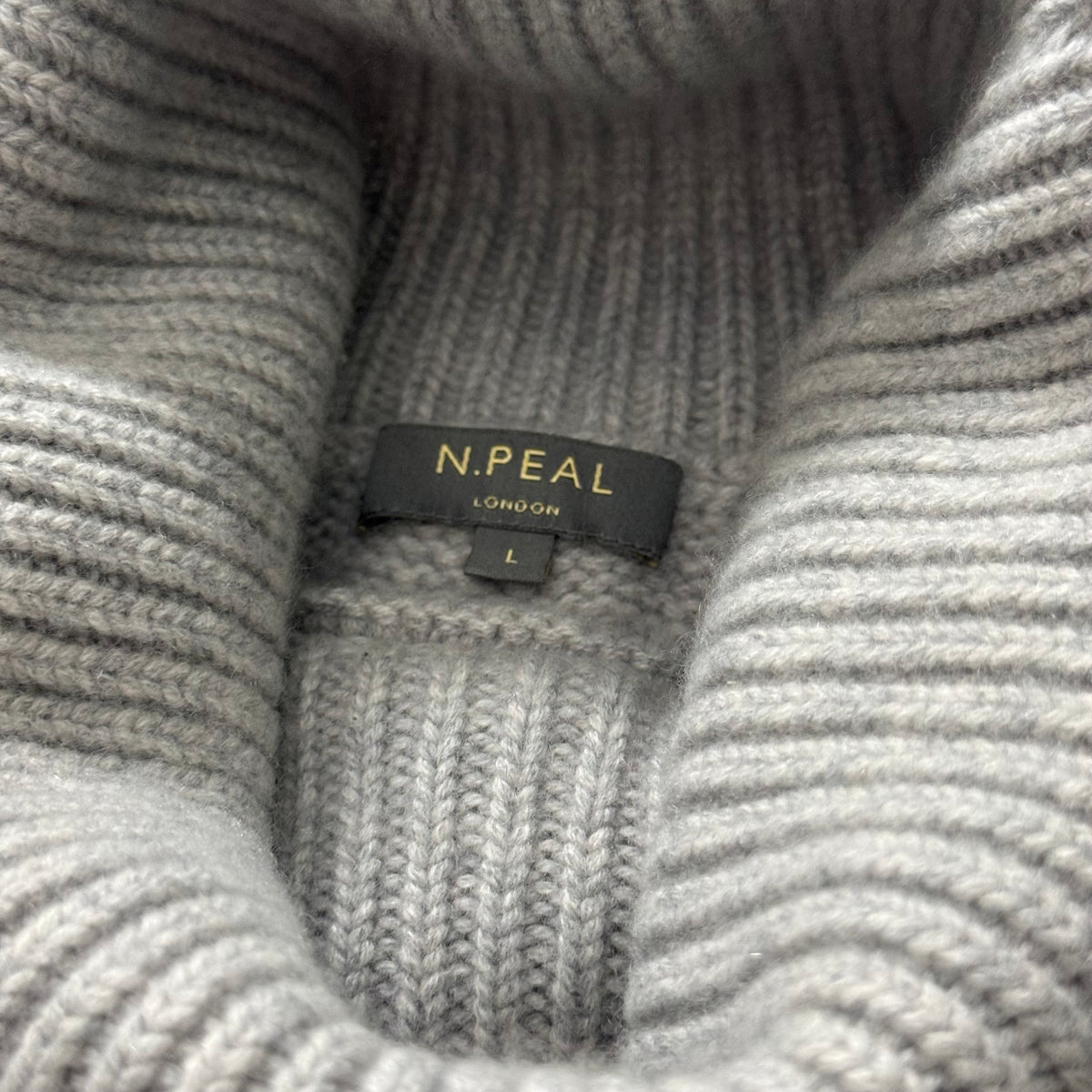 Women’s N Peal Grey Cashmere Chunky Cable-Knit Roll Neck Jumper Large RRP £400