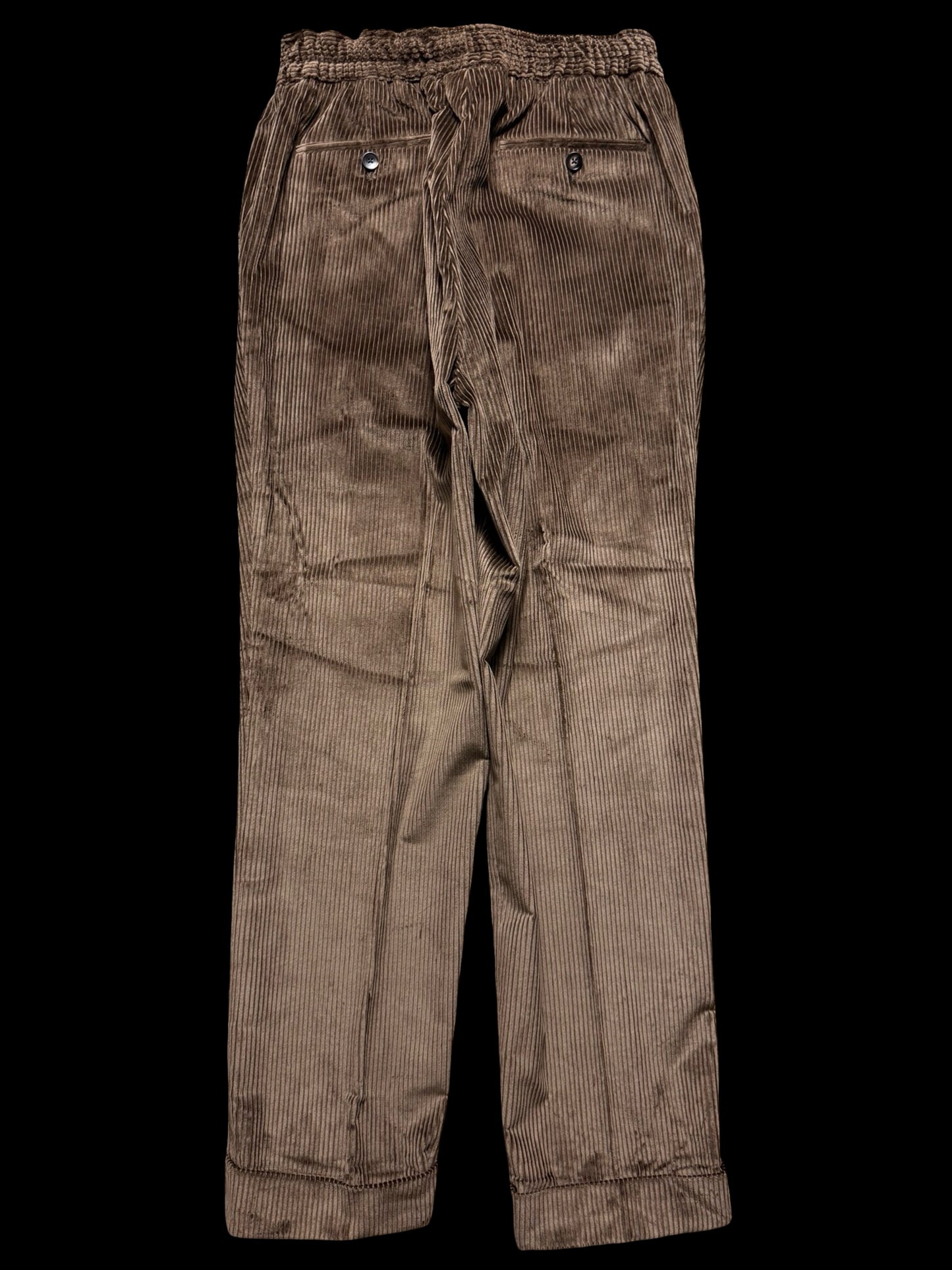 Natalino Brown Corduroy Pleat Front Trousers W31S Drawstring Elasticated Waist