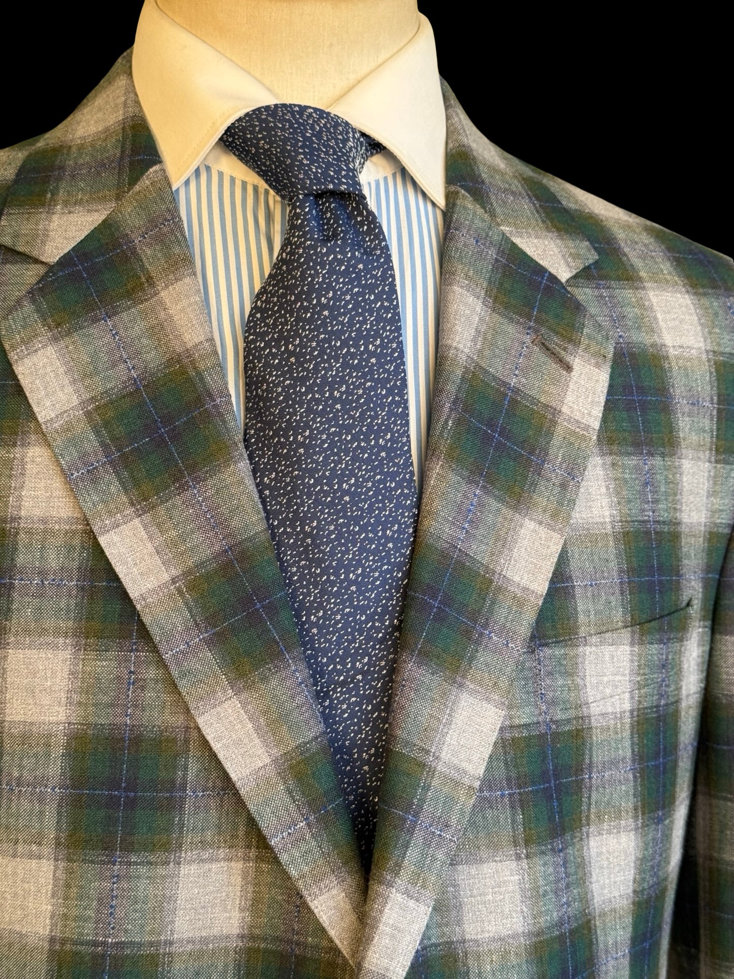Bespoke Holland & Sherry Crystal Springs Check Sport Coat 46R Grey Green Purple