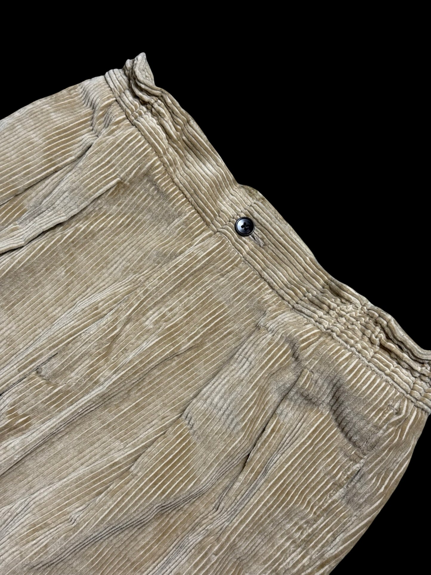 Natalino Sand Corduroy Pleat Front Trousers W32S Drawstring Elasticated Waist