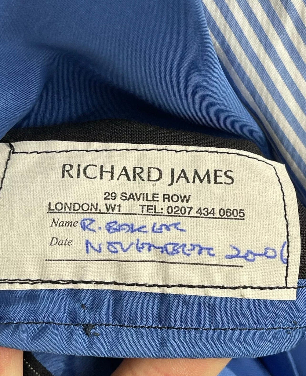 Richard James Savile Row Bespoke Double Breasted Suit 46L / 39x31.5” Pinstripe