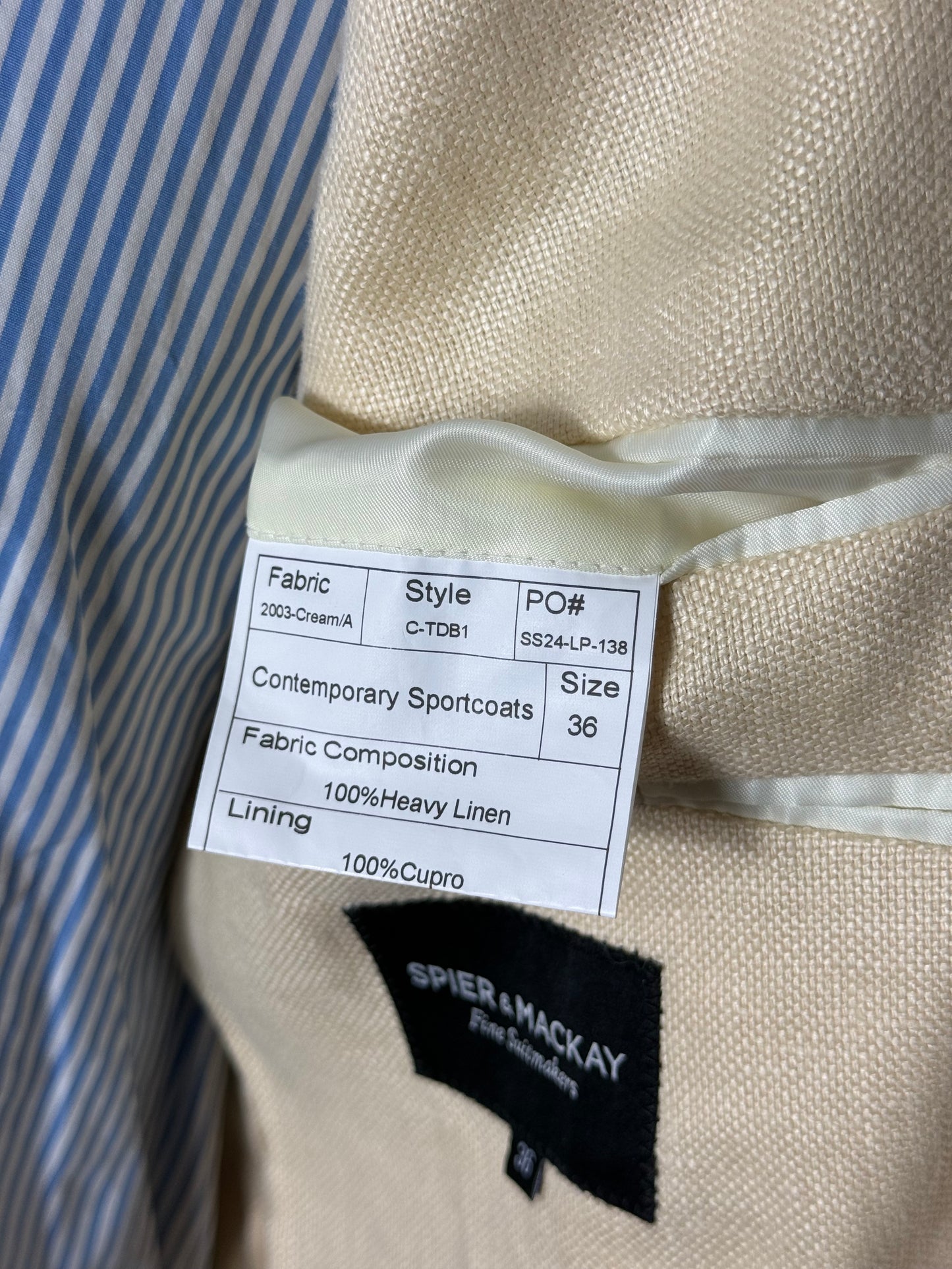 Spier & Mackay Cream Heavy Linen Sport Coat 36” Double Breasted RRP $378