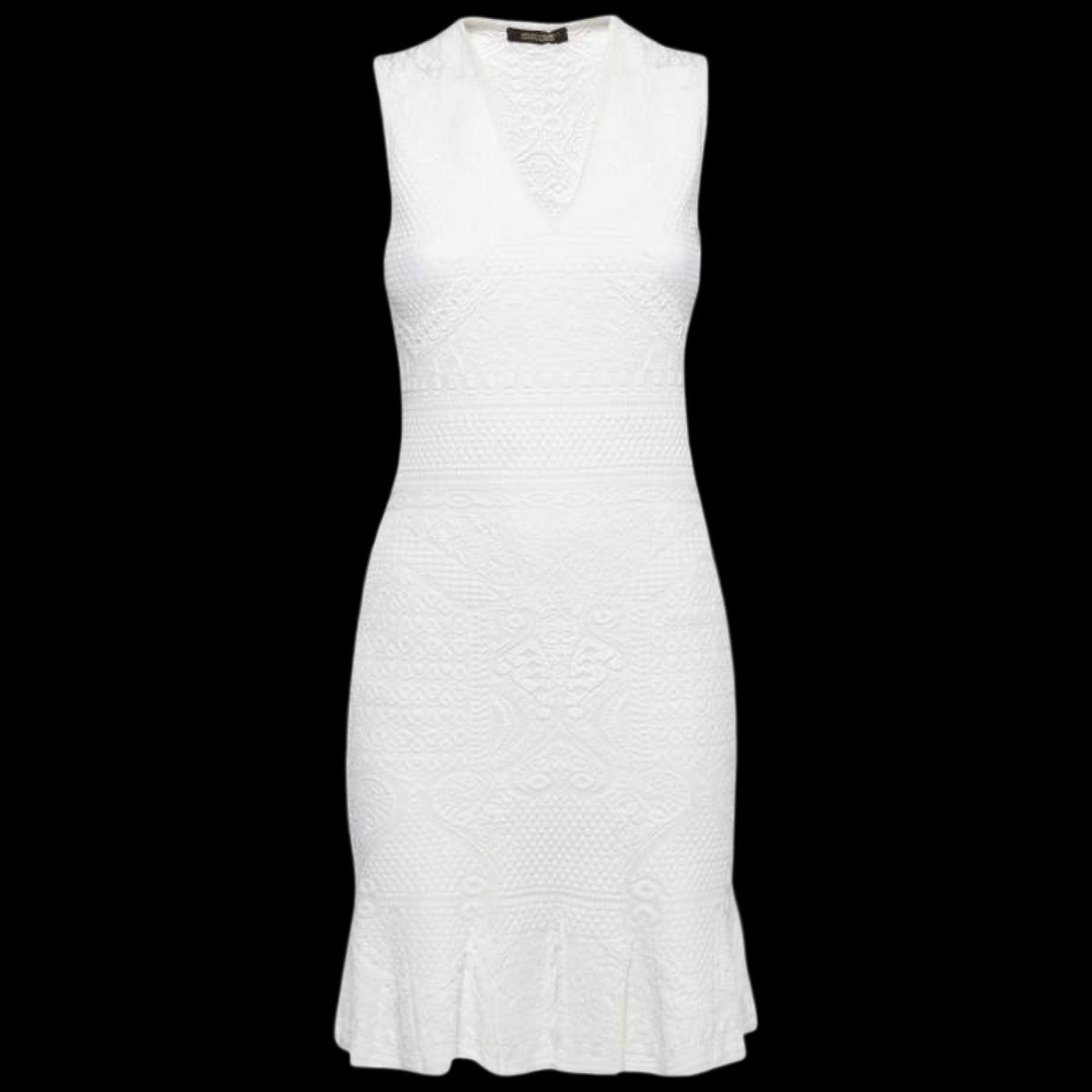 BNWT Roberto Cavalli White Knit Jacquard Sleeveless V-Neck Dress IT46 UK14