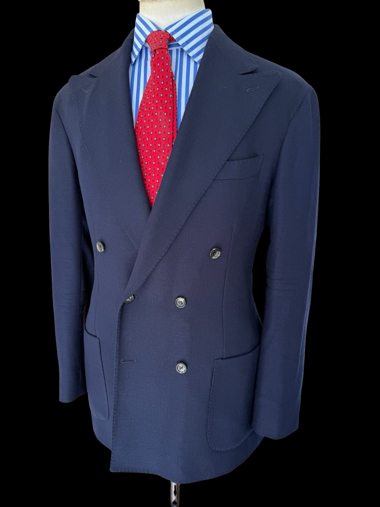 Natalino Double Breasted Navy Mock Leno Wool Hopsack Sport Jacket 44R RRP £545