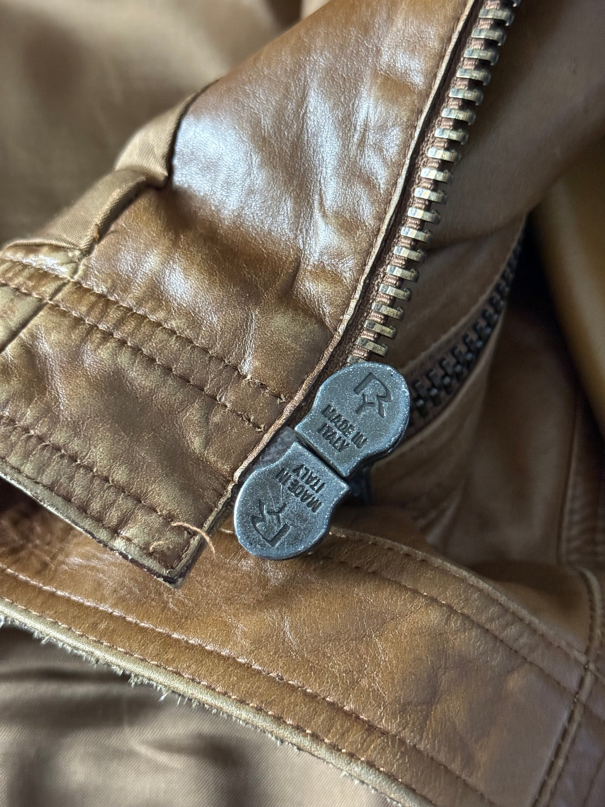 Vintage Womens Prada Racer Leather Jacket IT46 Light Brown
