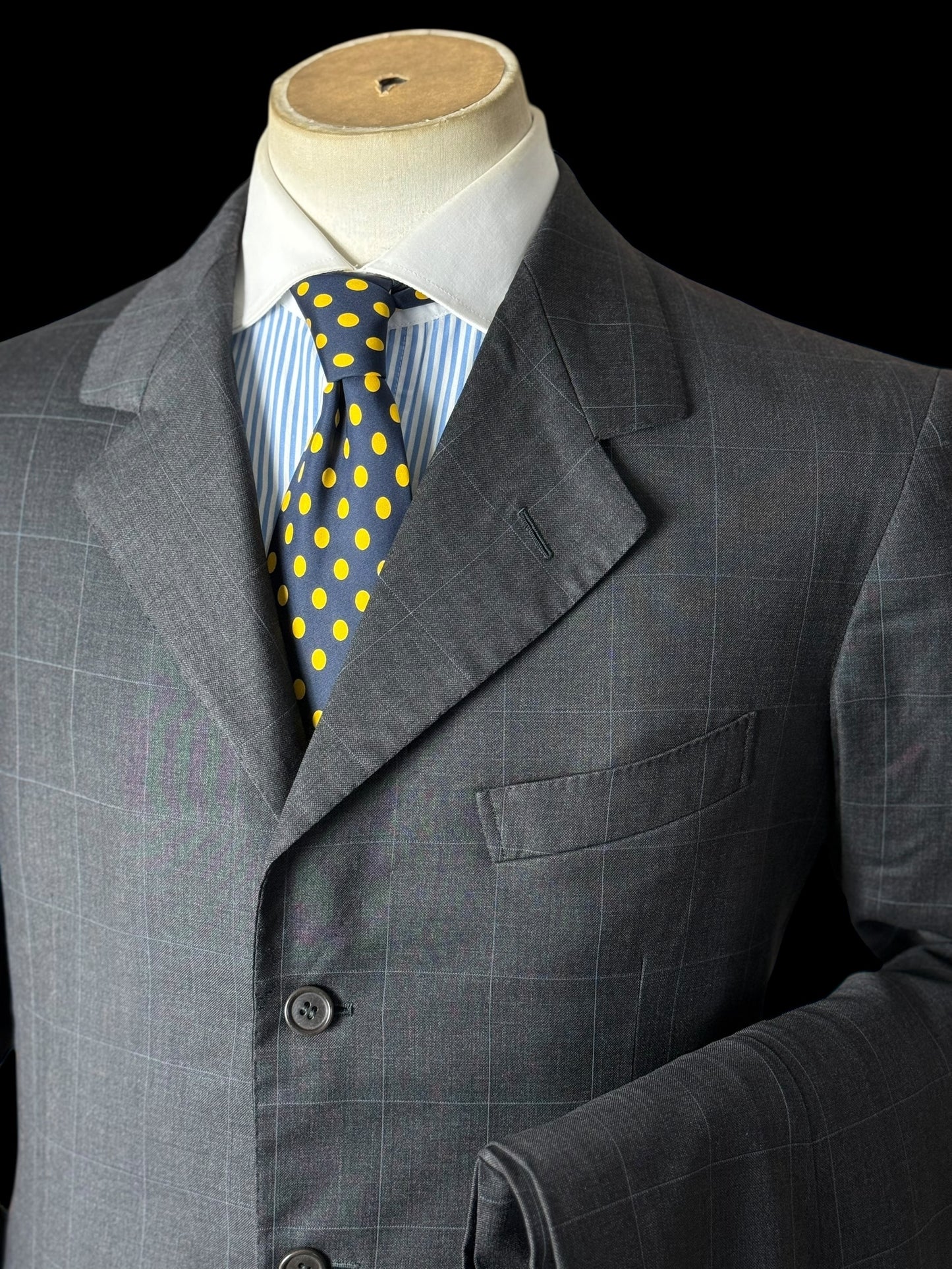 Bespoke Tommy Giulio Caraceni Grey Check Suit 43S/ W34” Lightweight Wool
