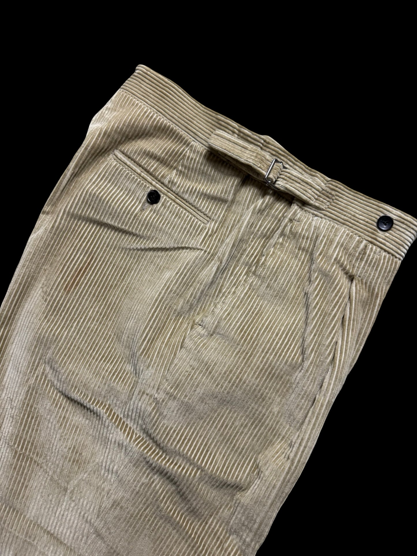Natalino Beige Corduroy Pleat Front Trousers W32S RRP £185