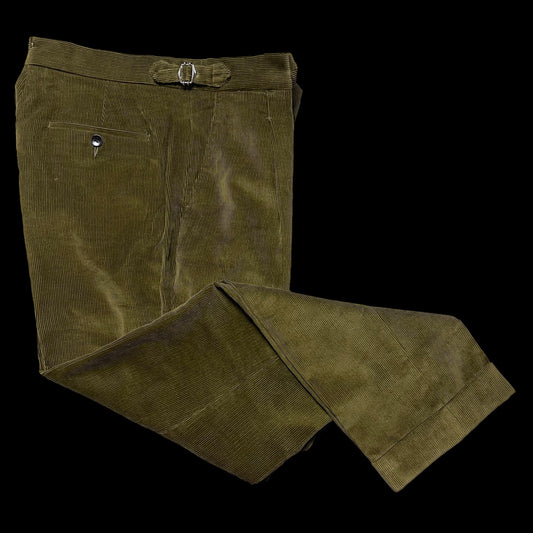 Natalino Corduroy Single Pleat Trousers 32S Moss Green