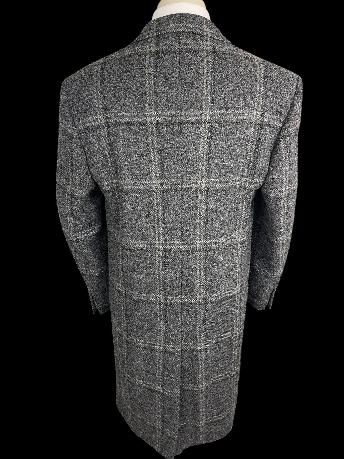 Jasper Littman Savile Row Tweed Overcoat 42R Grey Check Made To Measure