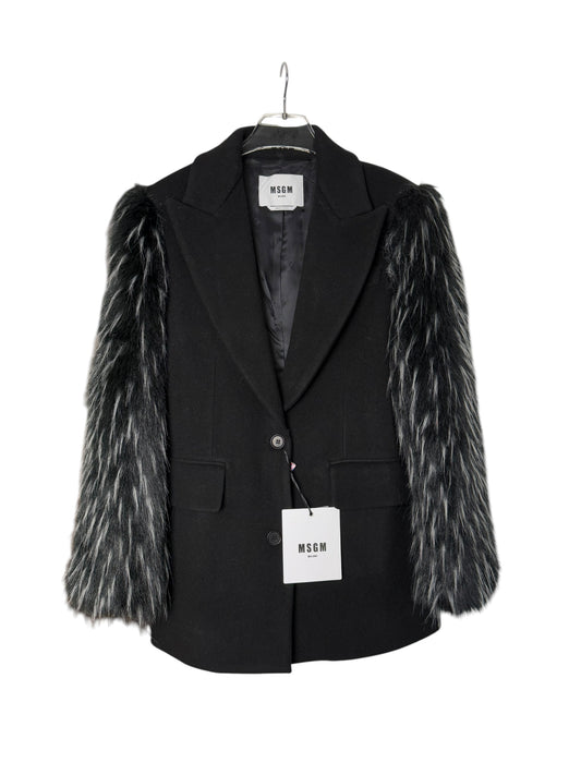 BNWT Women’s MSGM Wool Felt Coat Faux Fur Sleeves Oversize Fit RRP £840