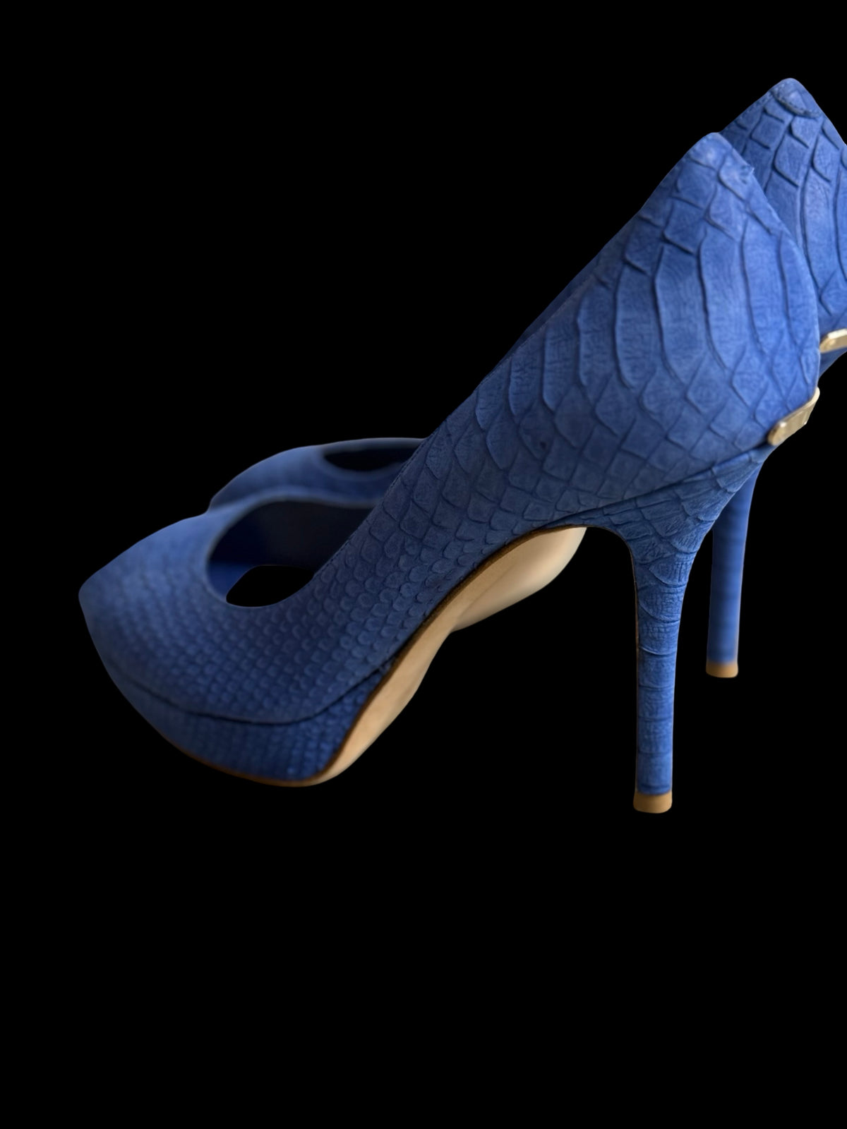 Christian Dior Blue Python-Embossed Leather Peep-Toe Heels EU39.5 UK6.5