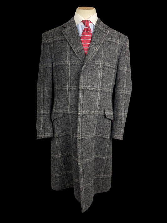 Jasper Littman Savile Row Tweed Overcoat 42R Grey Check Made To Measure