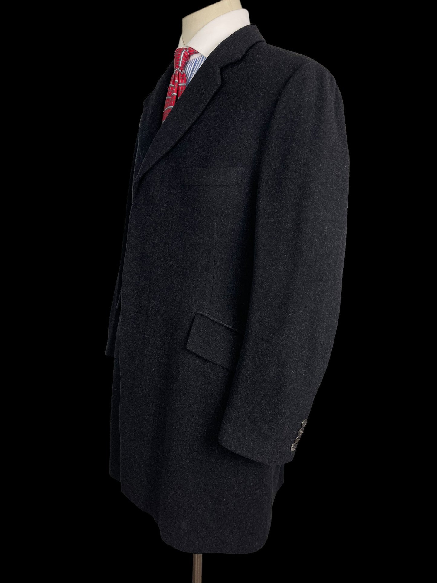 Jasper Littman Savile Row Dark Grey Overcoat 42R Made To Measure Tailored Formal