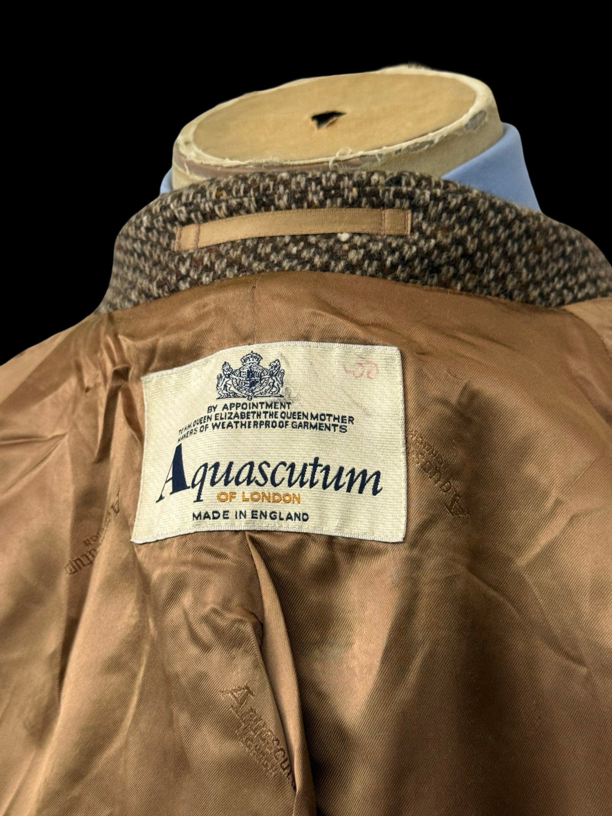 Vintage Mens Aquascutum Tweed Raglan Balmacaan Coat Size 40R Brown Flecked
