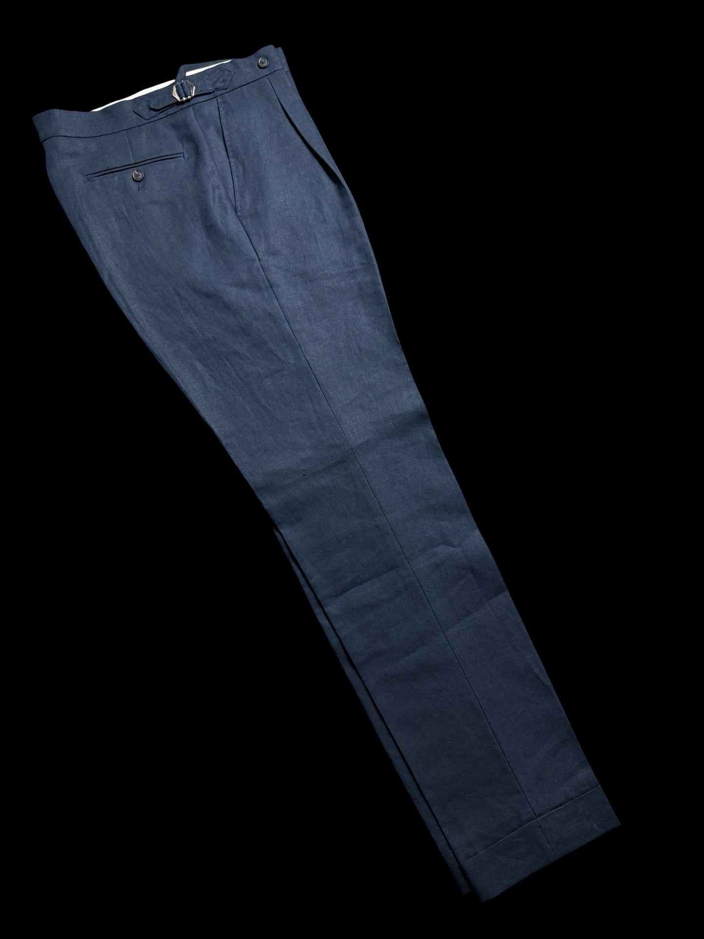 Natalino Single Pleat Navy Irish Linen Trousers W30R Side Adjusters RRP £200